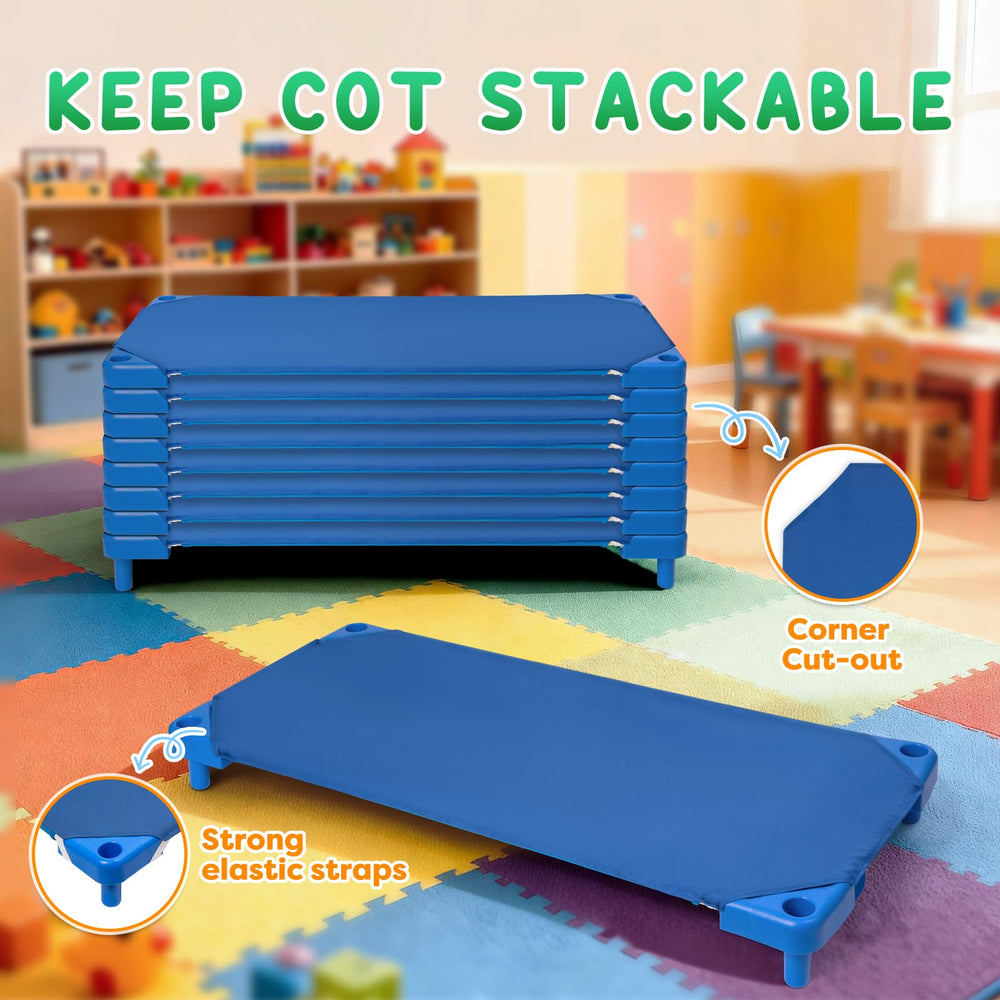 Navy blue Comfyanno cot sheets fitted to a 23x52 cot