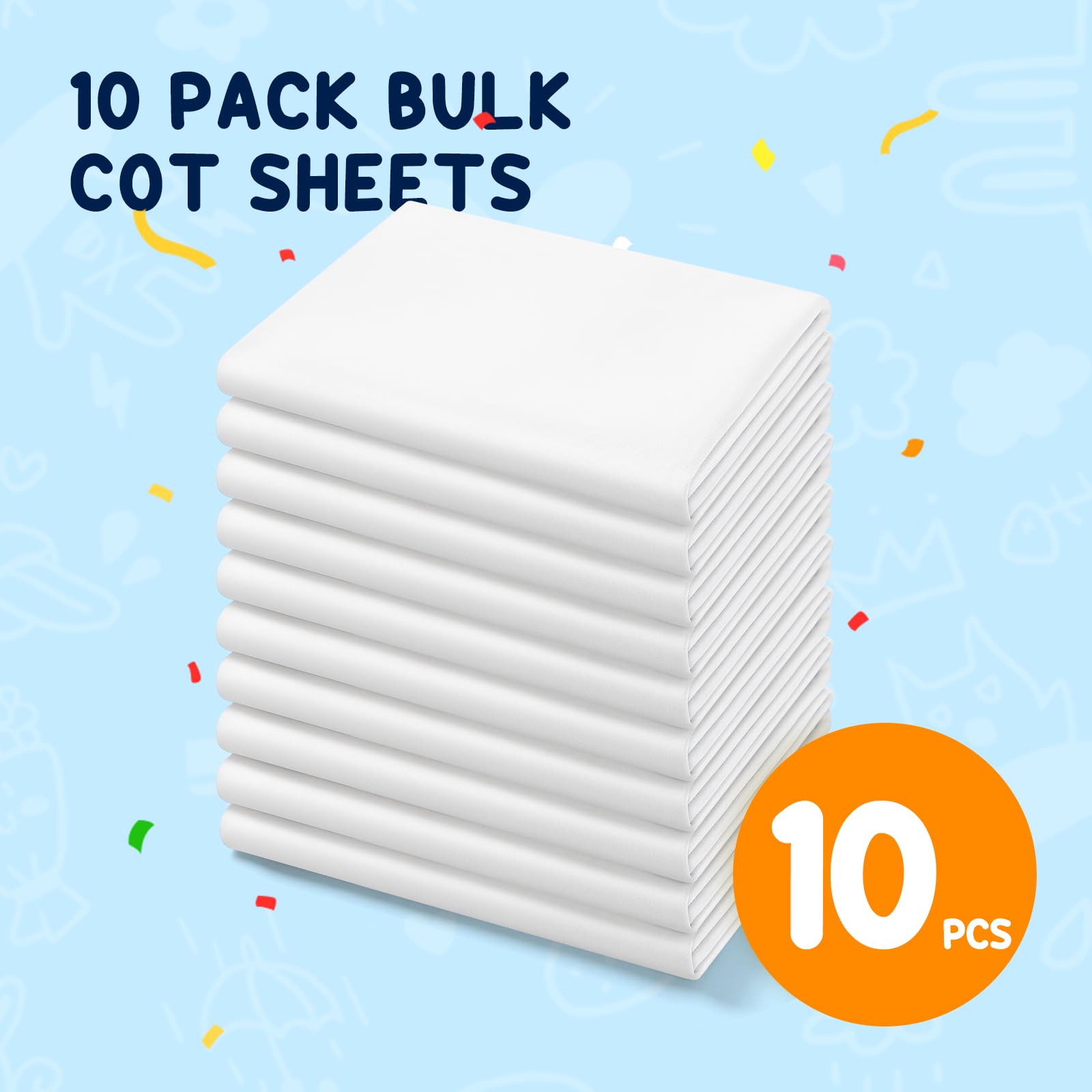 Comfyanno white standard-size cot-sheet fits preschool and home use.