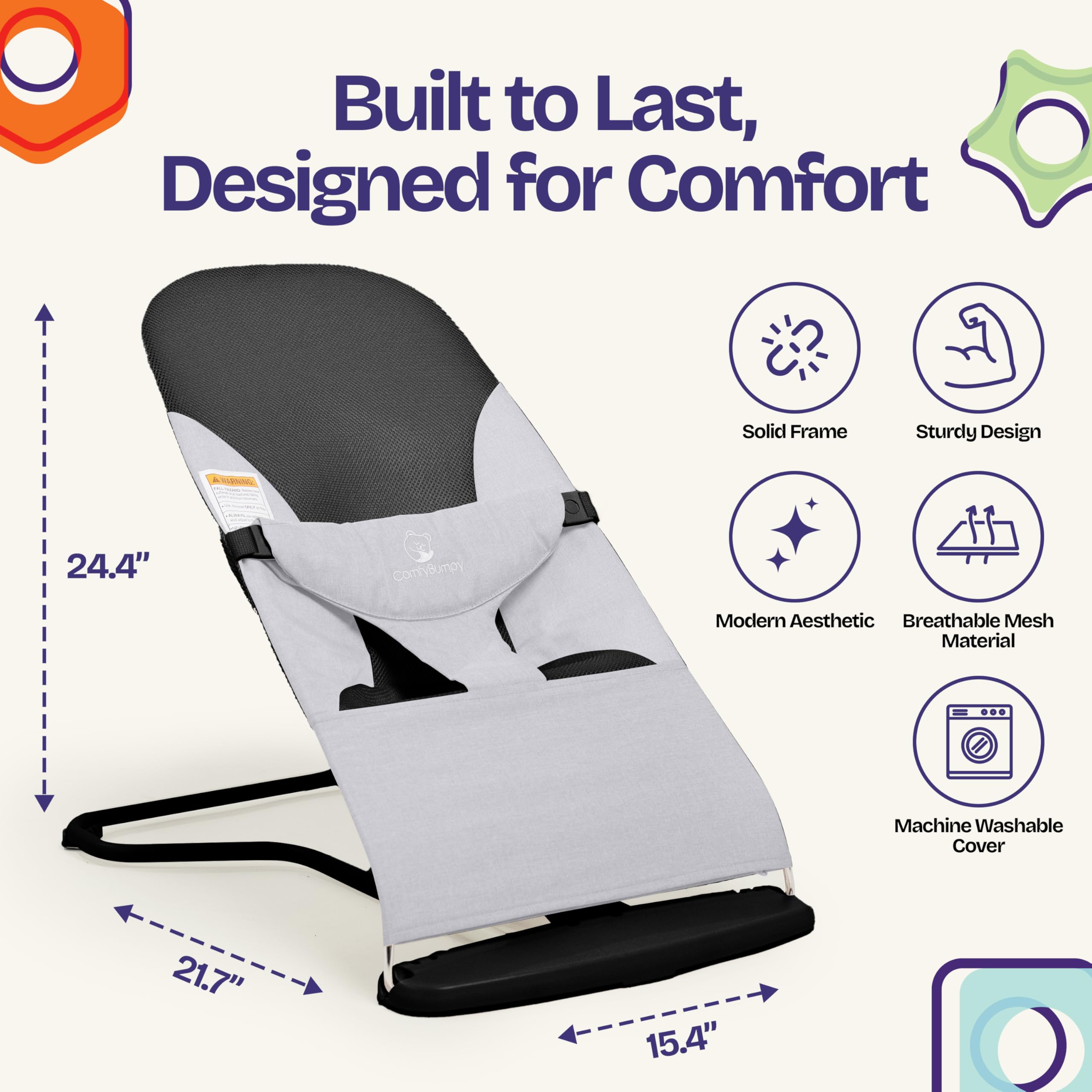 ComfyBumpy 3-point safety harness supports secure seating and neck alignment.