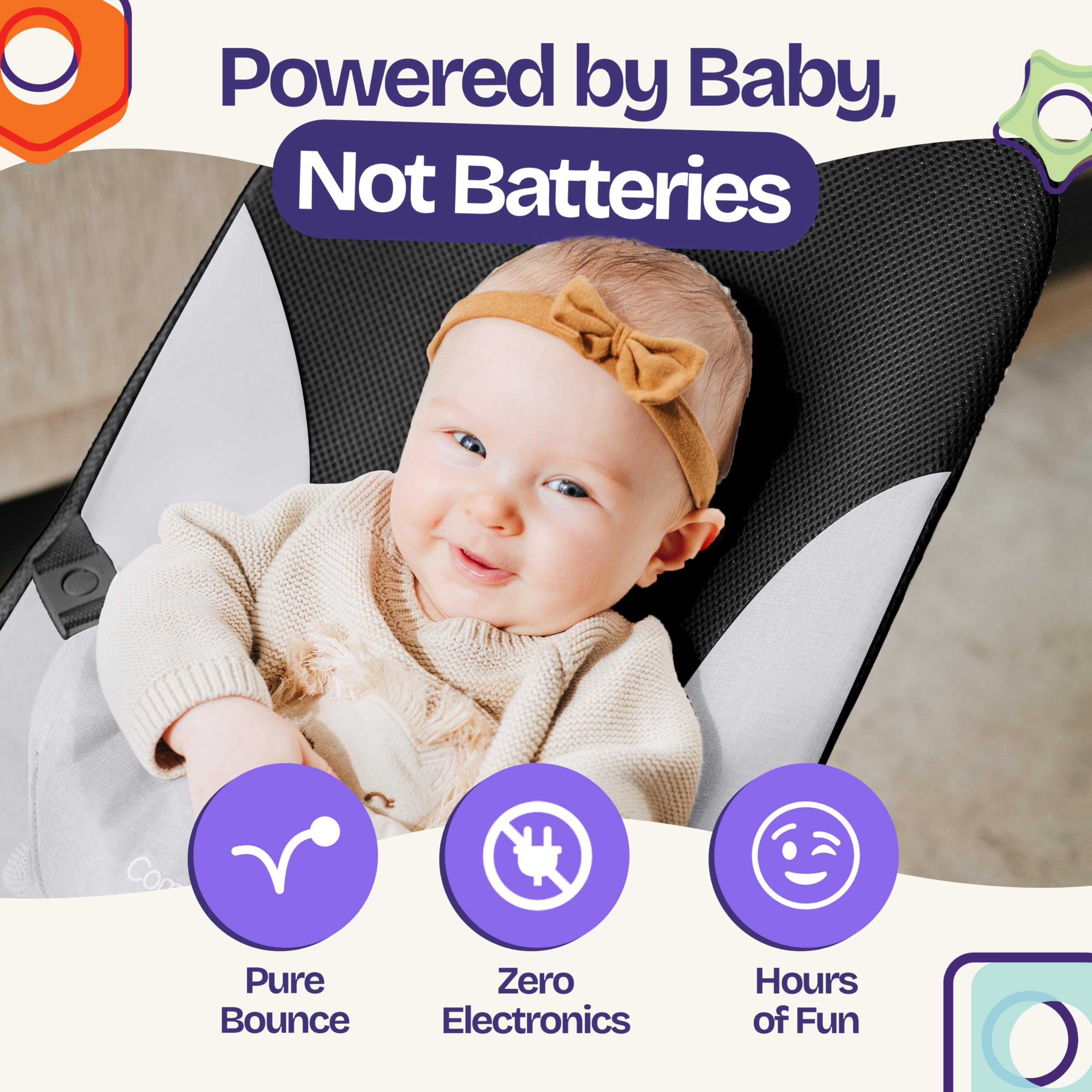 ComfyBumpy adjustable-height bouncer seat grows with your child from infant to toddler.