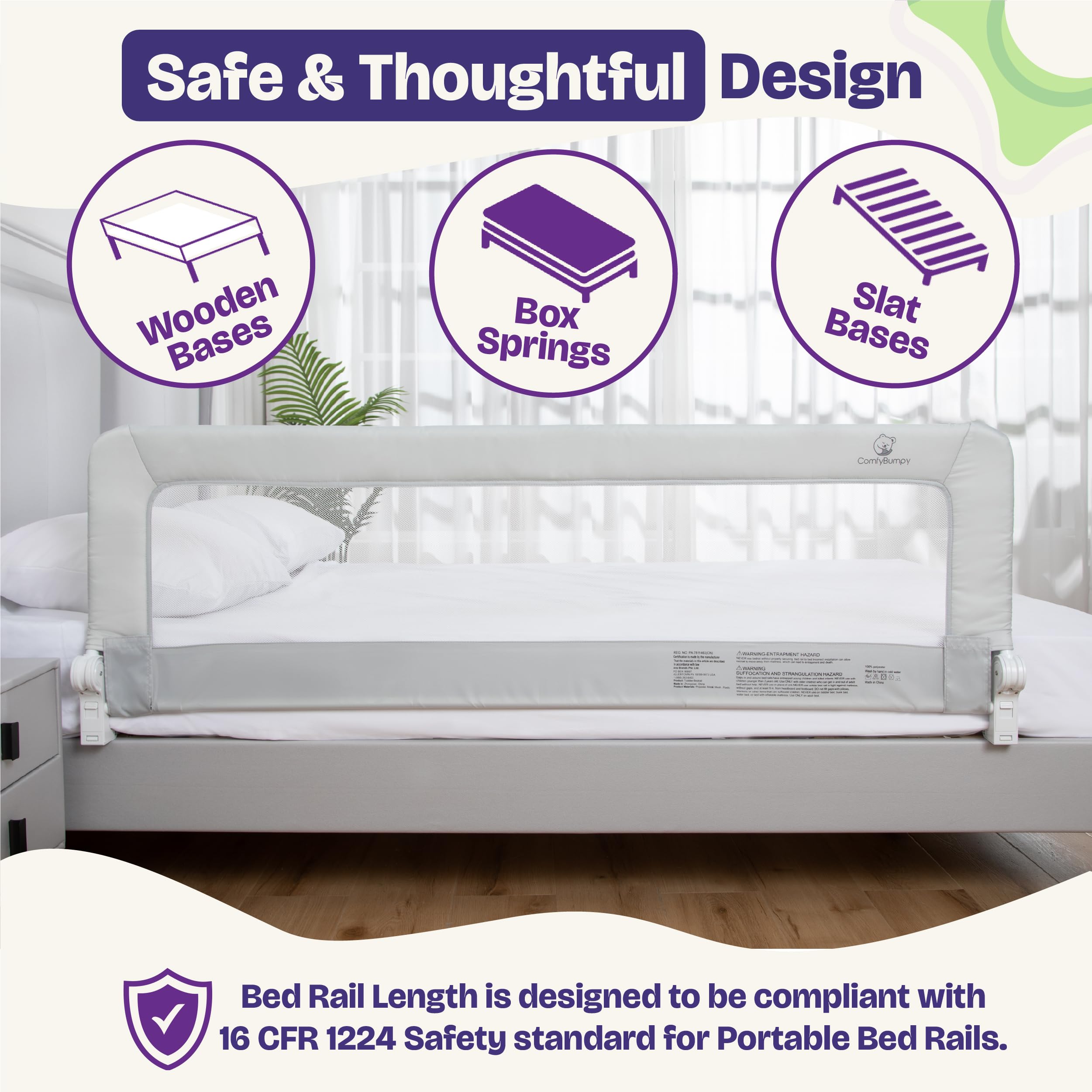 Secured to box springs for stable nighttime protection.