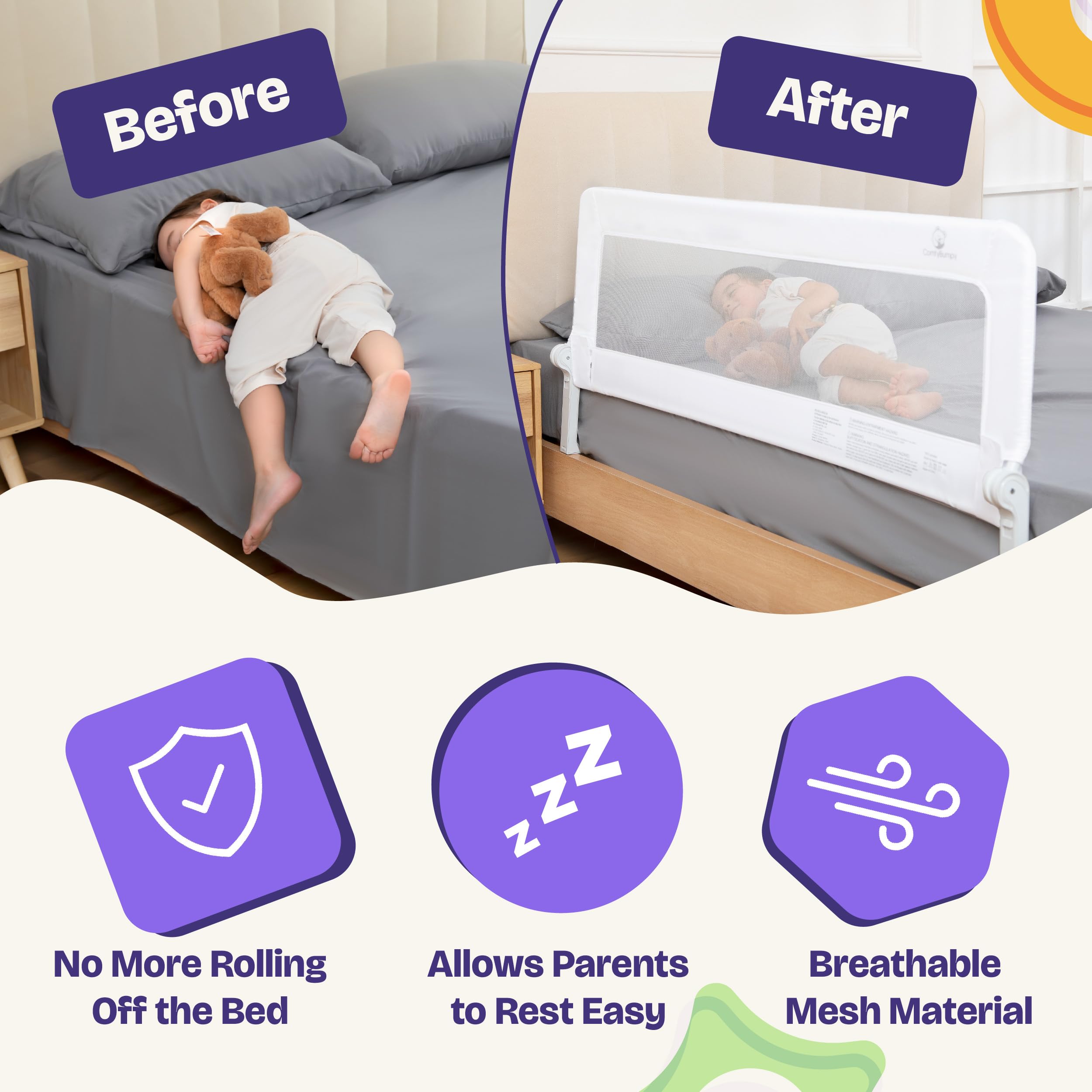 ComfyBumpy bed rail fits twin, full, queen, and king beds for flexible use.