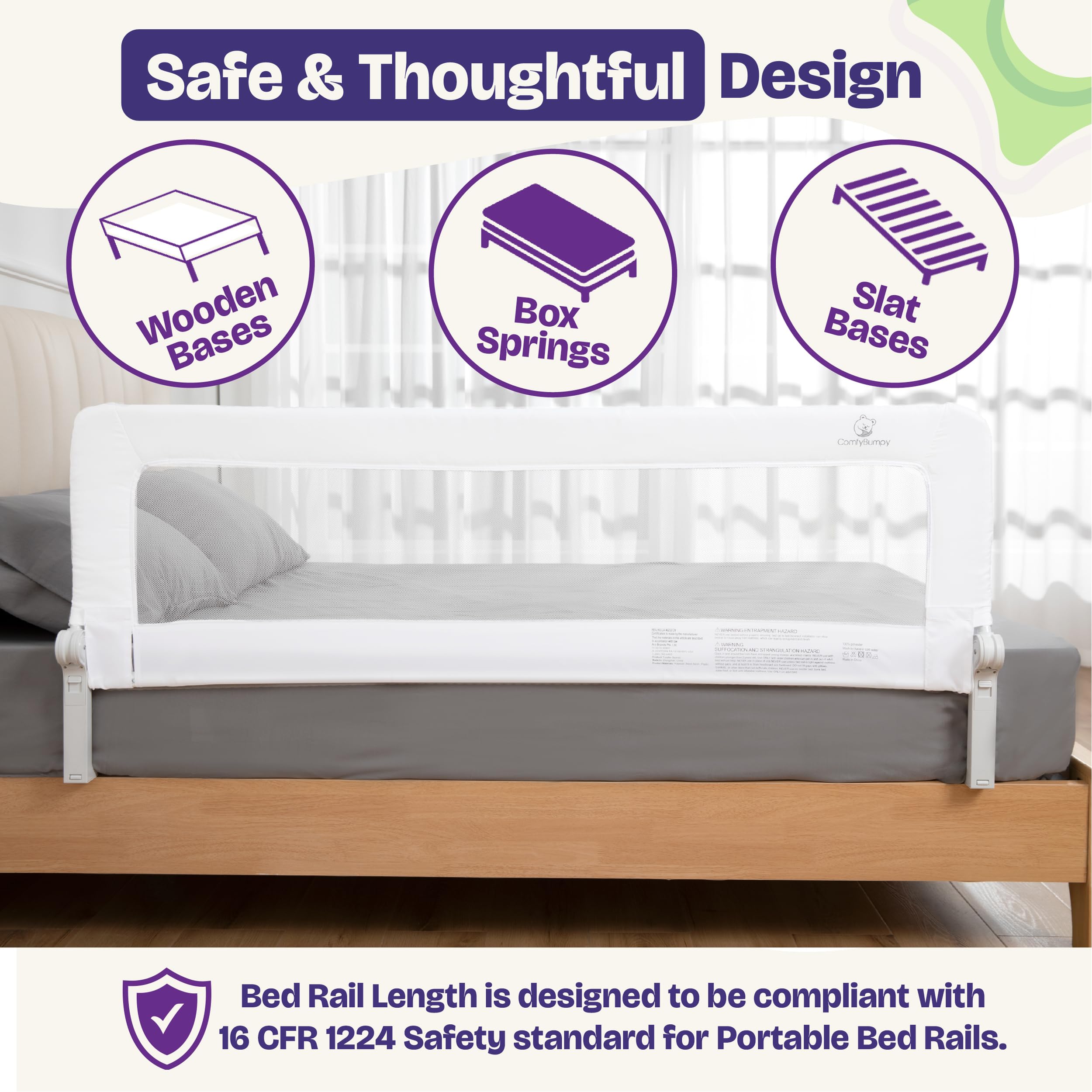 ComfyBumpy bed rail white finish blends with most bedroom decor.