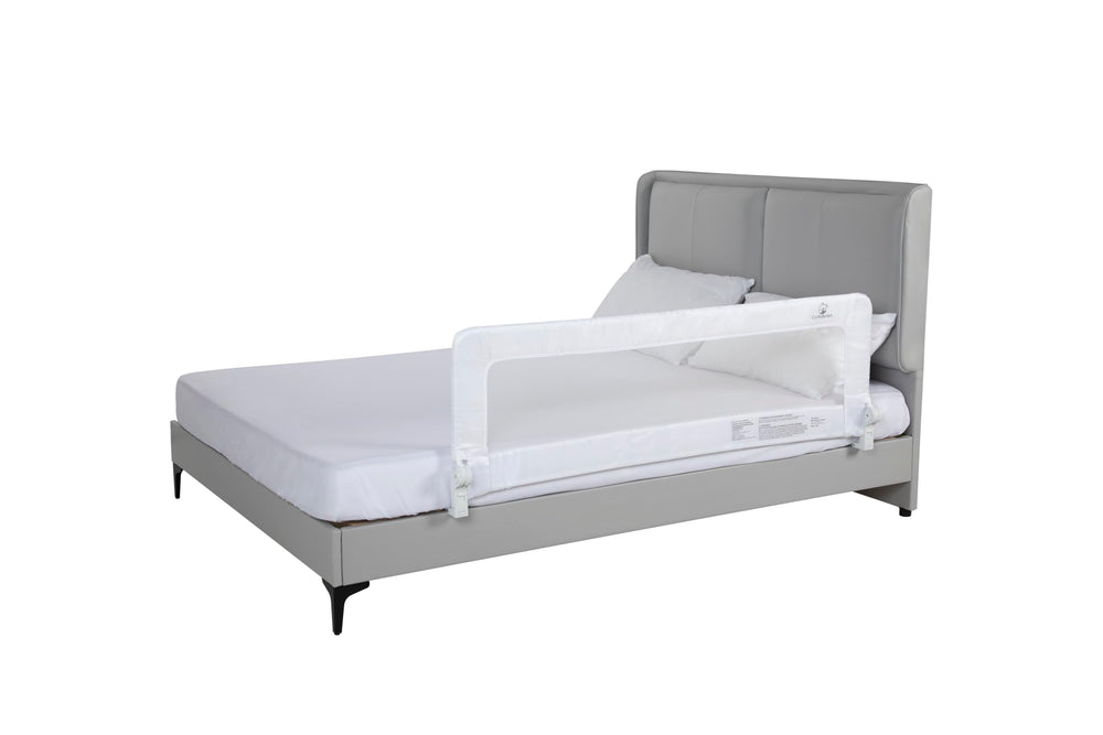 ComfyBumpy bed rail white finish blends with bedroom decor