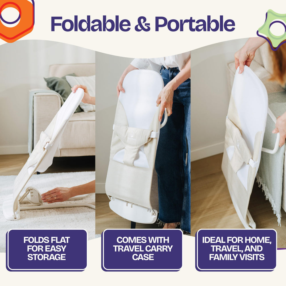 ComfyBumpy breathable polyester mesh keeps baby comfortable during longer lounging.