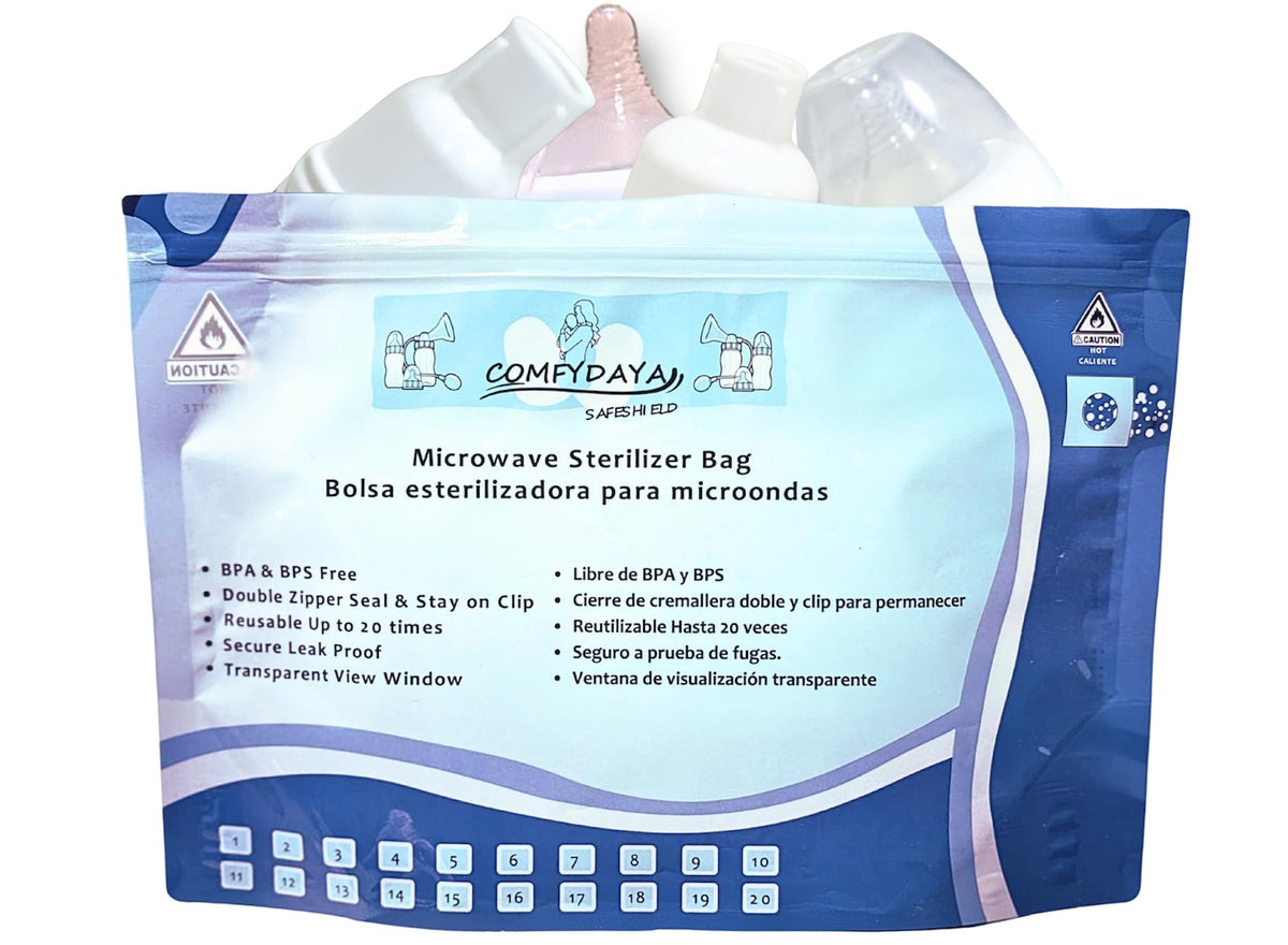 ComfyDaya SafeShield bag closed, travel-ready for bottle and nipple sterilization.