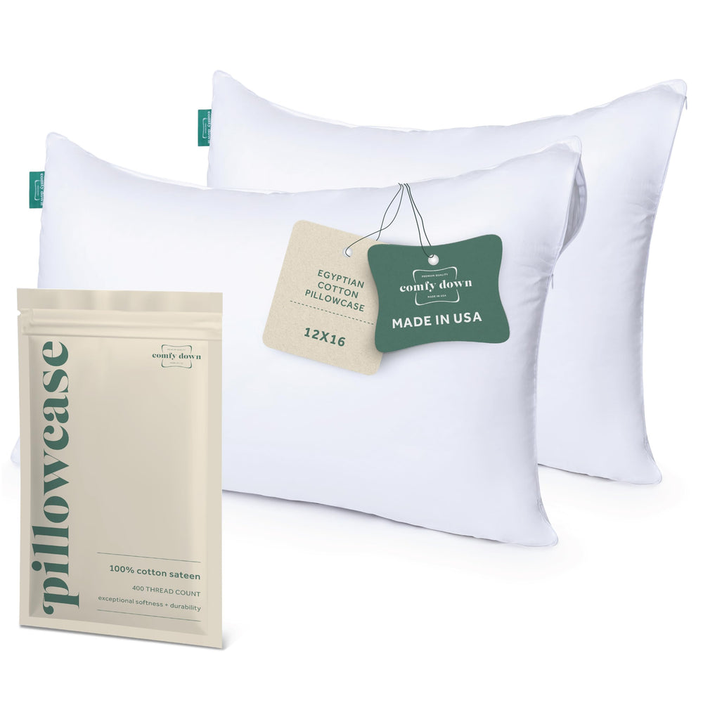 ComfyDown pillowcase on a toddler pillow provides a snug 12x16 fit and smooth fabric.