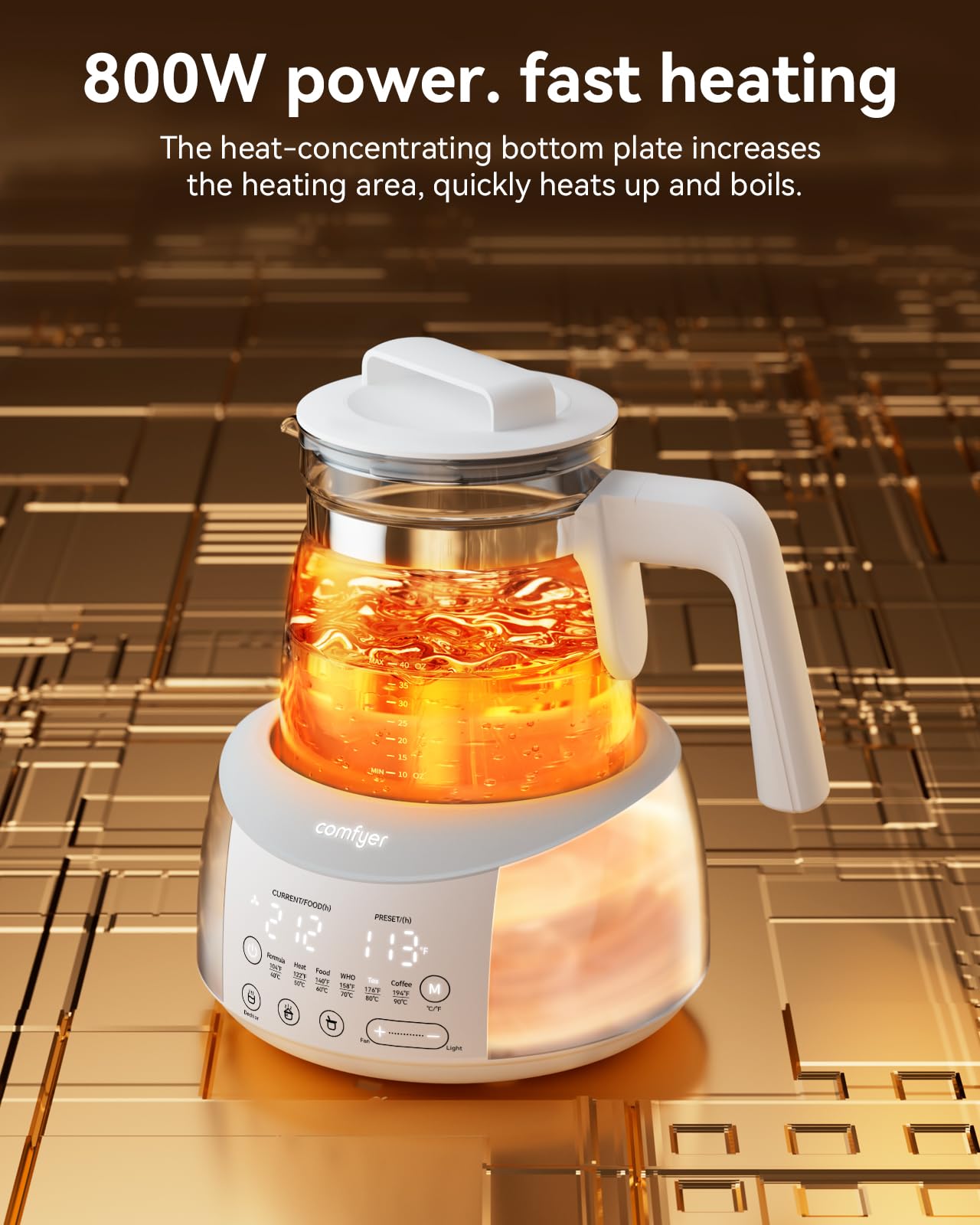 Comfyer bottle warmer with 1-2L capacity supports family use and multiple bottles.