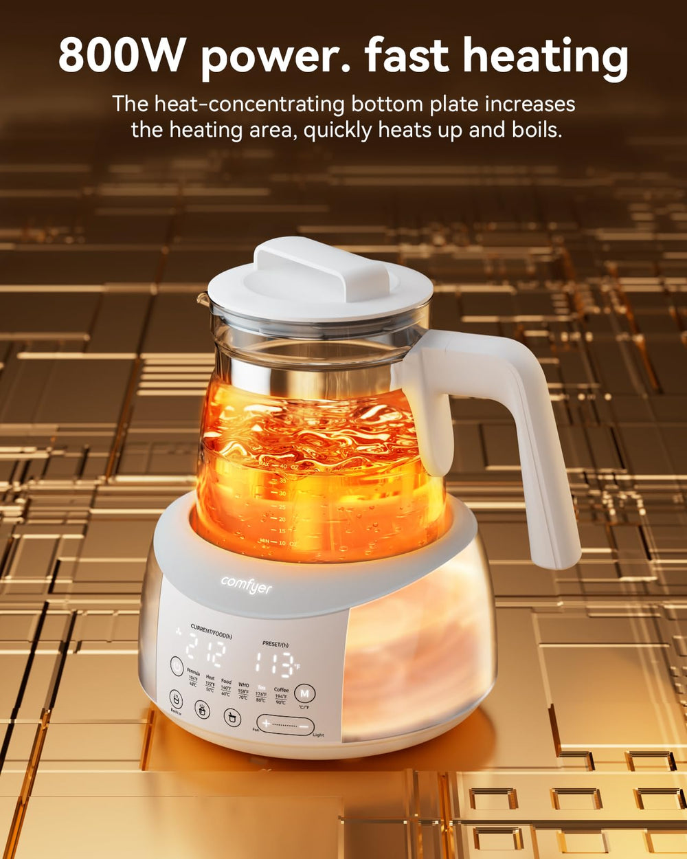 Comfyer bottle warmer with 1-2L capacity supports family use and multiple bottles.