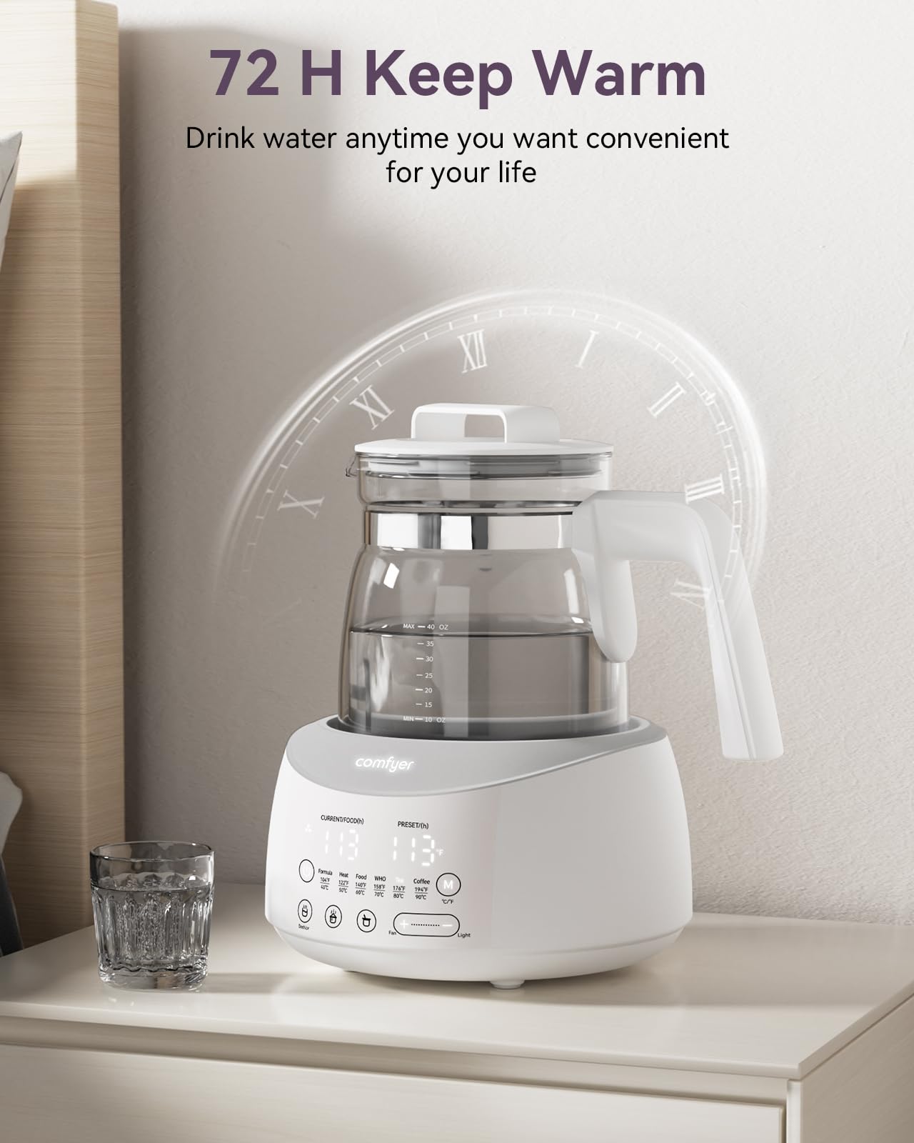Comfyer bottle warmer boil function kettle enables hot water for tea and oats.