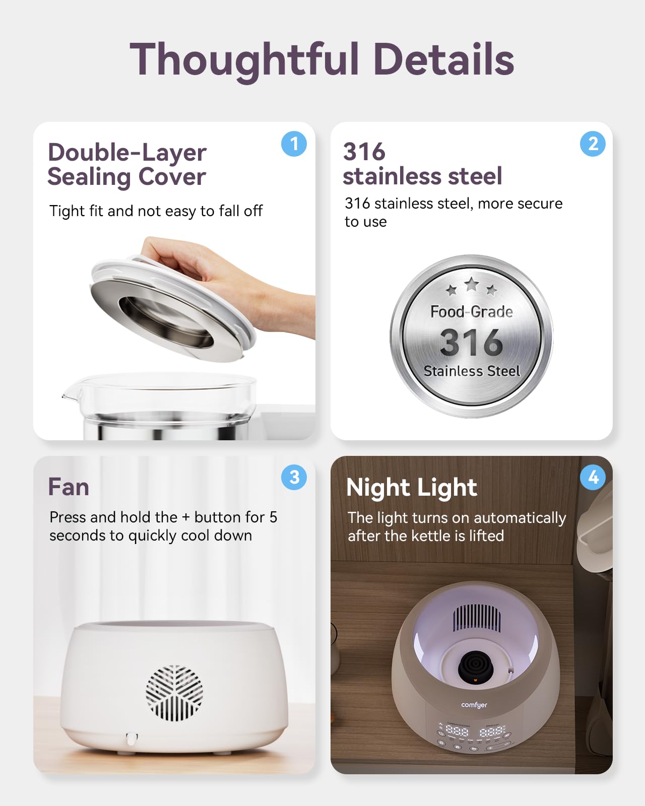 Comfyer bottle warmer LED indicators show heating status clearly.
