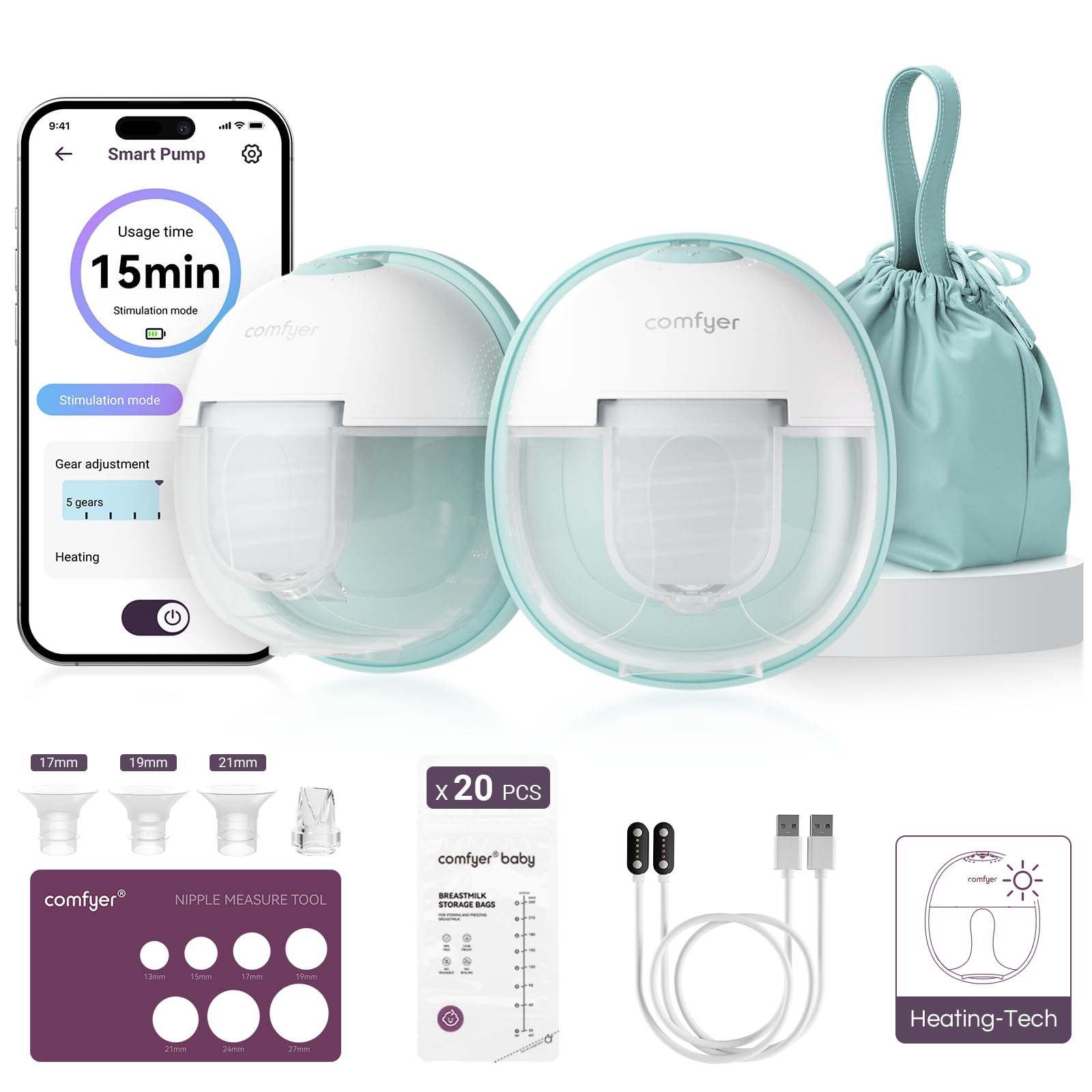 Comfyer heated wearable pump with spa-like warmth for effortless pumping
