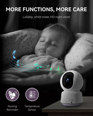 Comfyer camera with 355° pan and 67° tilt provides wide room coverage.