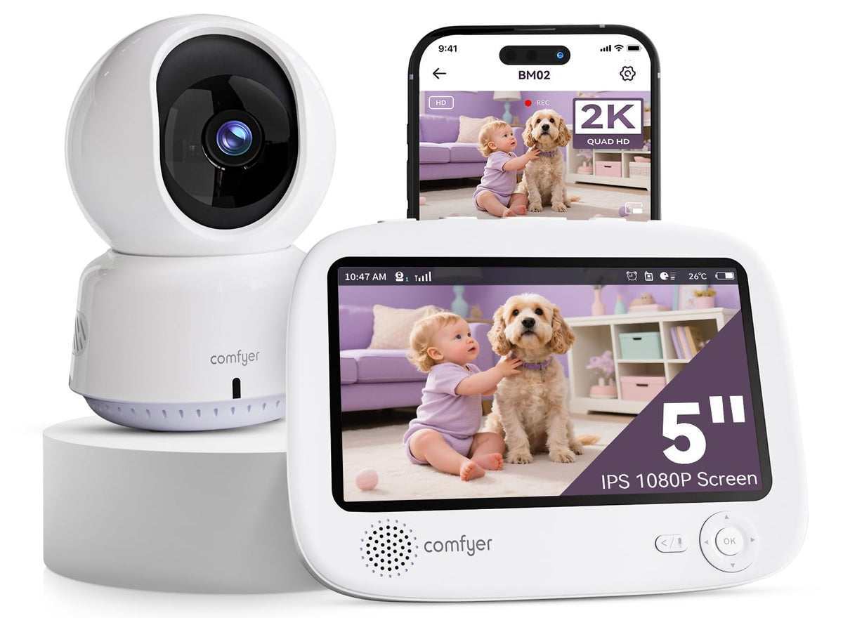 Comfyer parent unit displays 2K clarity for quick baby checks.