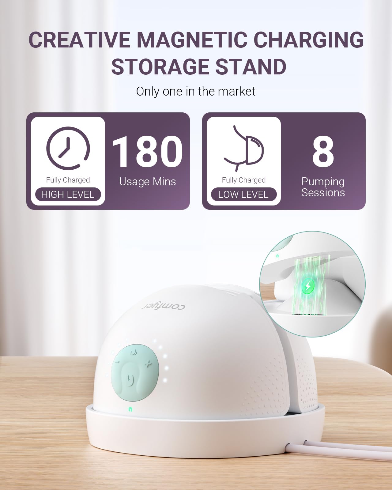 Magnetic charging base with storage keeps cables tidy