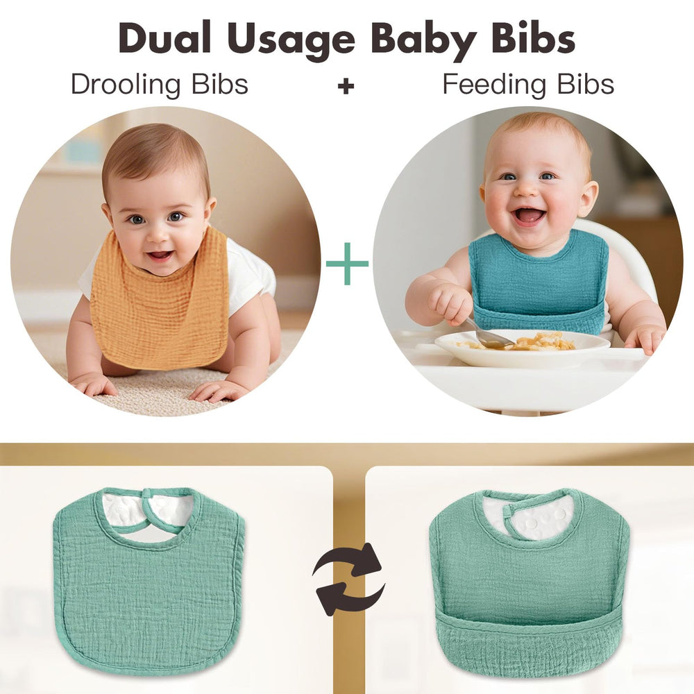 COMFYROLL bibs with waterproof core prevent leaks