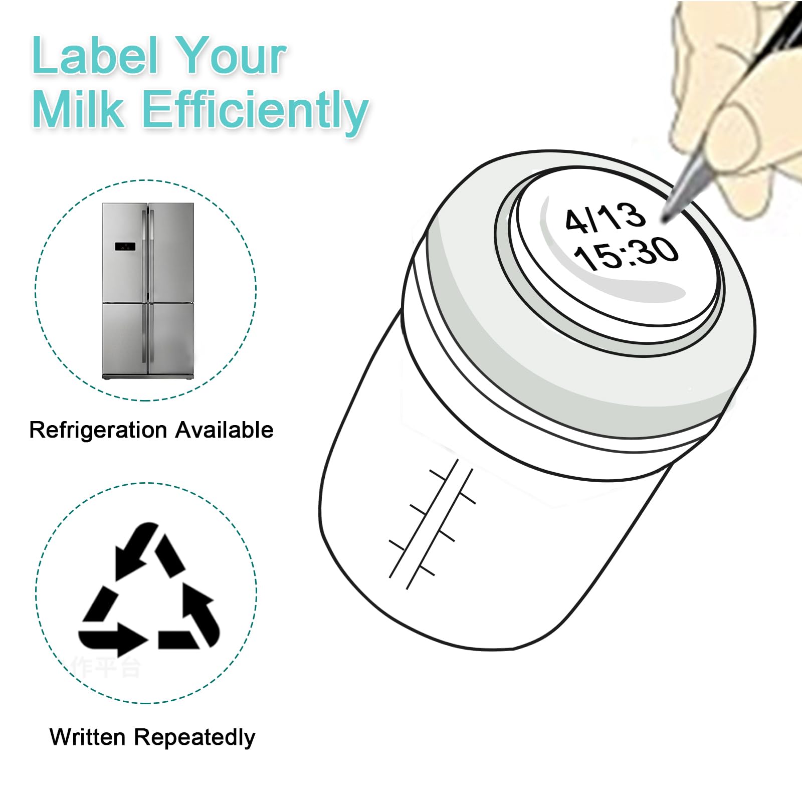 COMI bottle features 10ml marks to track milk volume