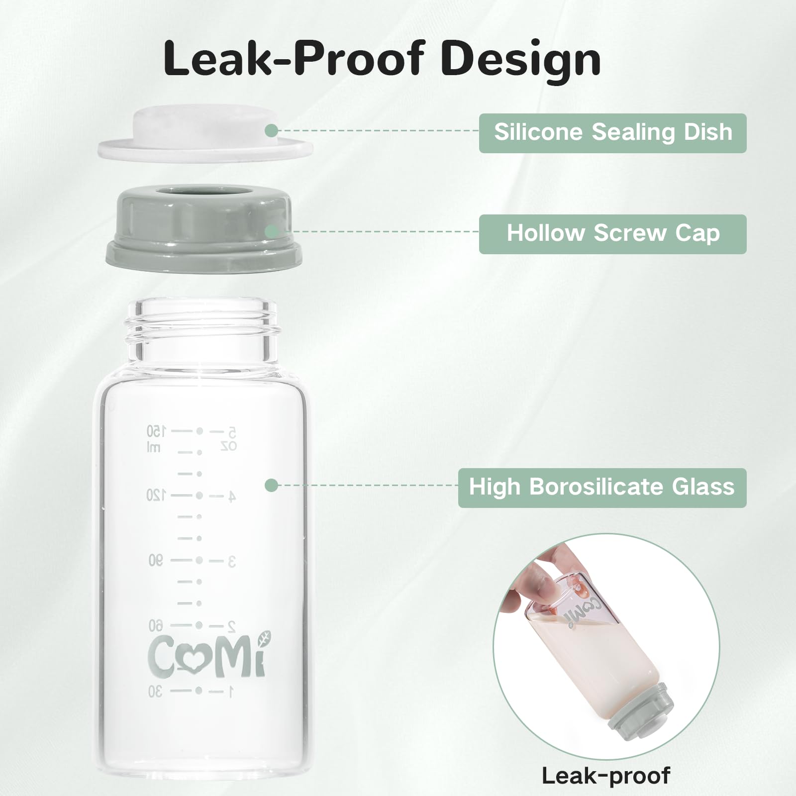 COMI BPA-free glass bottle emphasizes safe, odor-free milk storage