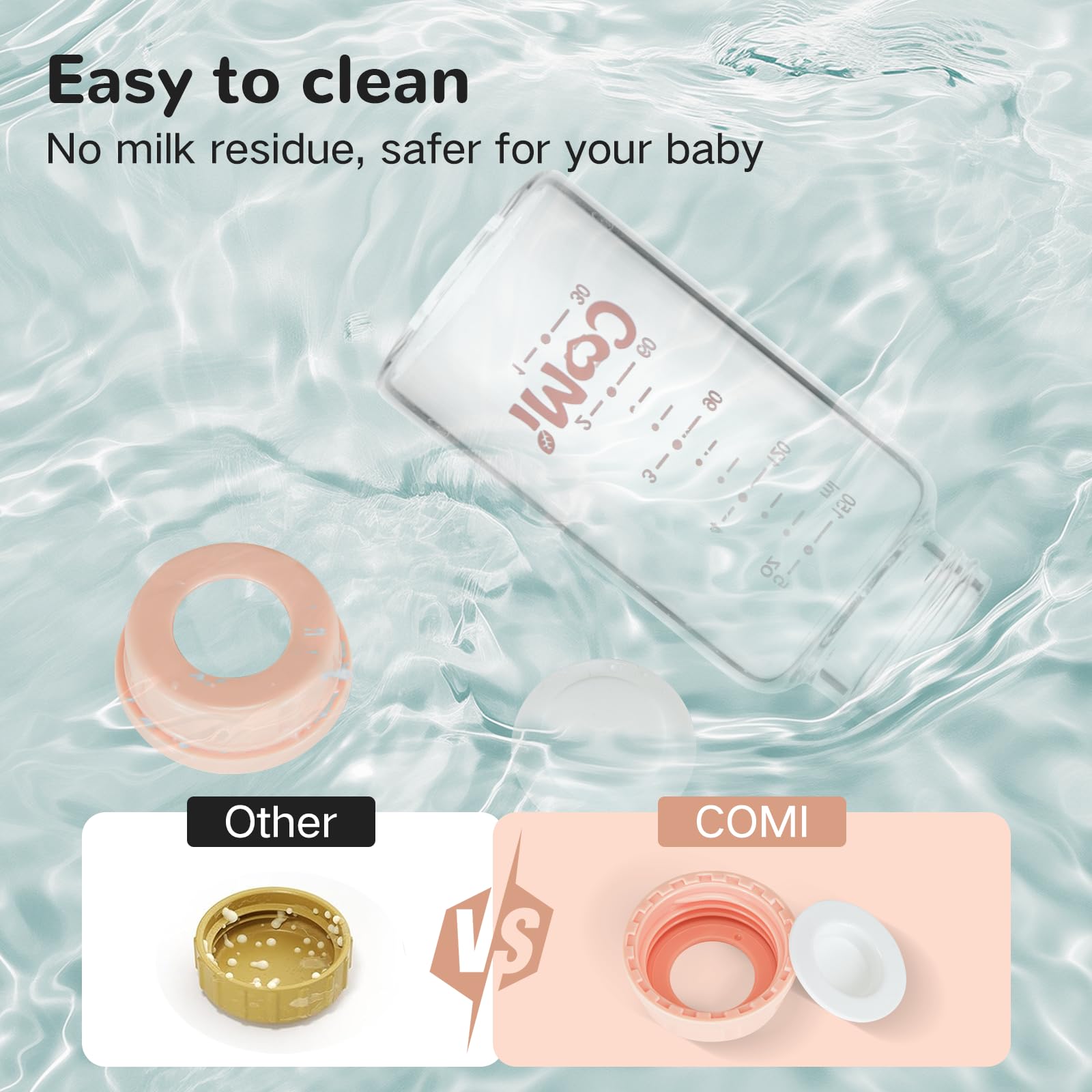 COMI dishwasher-safe glass bottle for easy cleaning and reuse