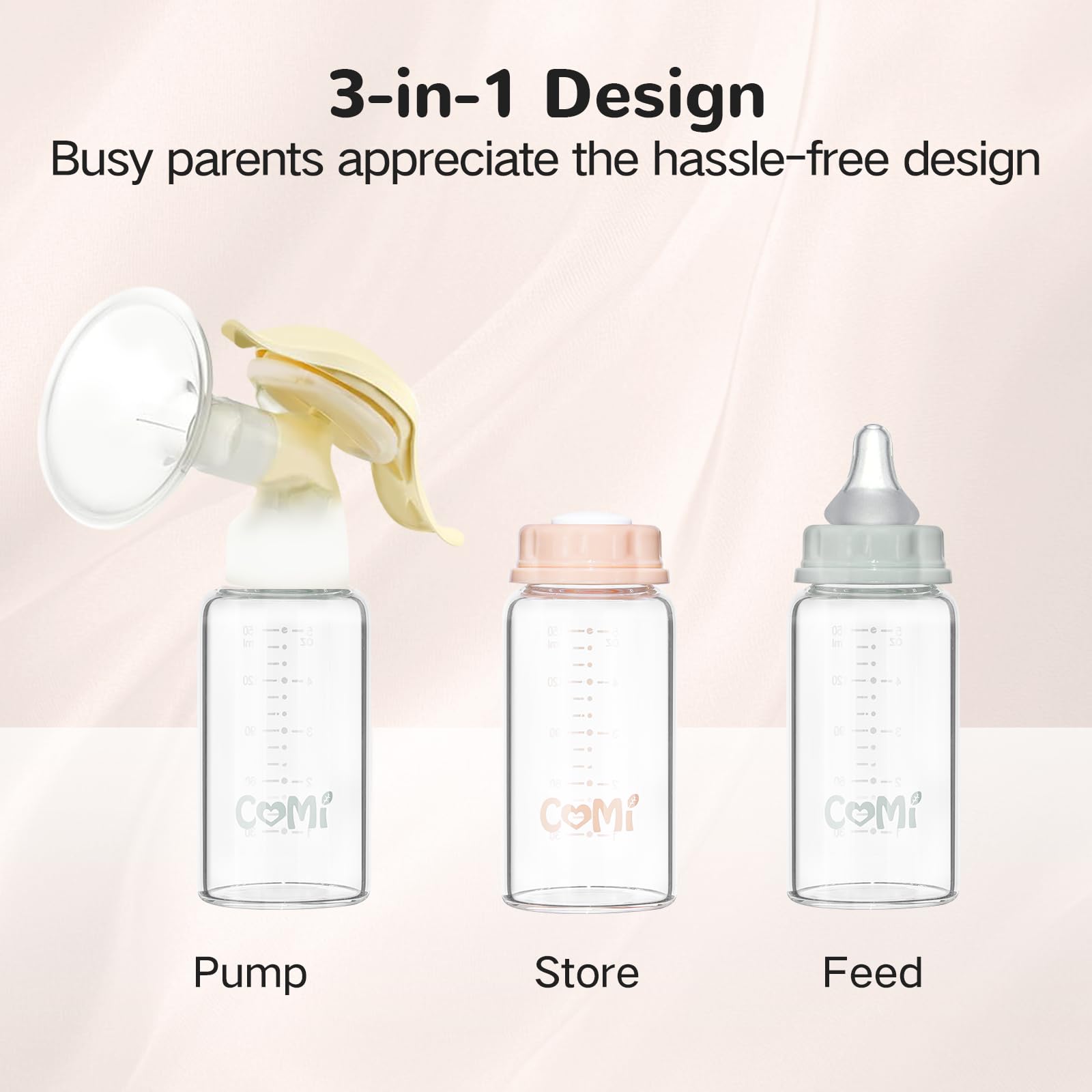 COMI glass bottle for fridge storage with clear milk visibility