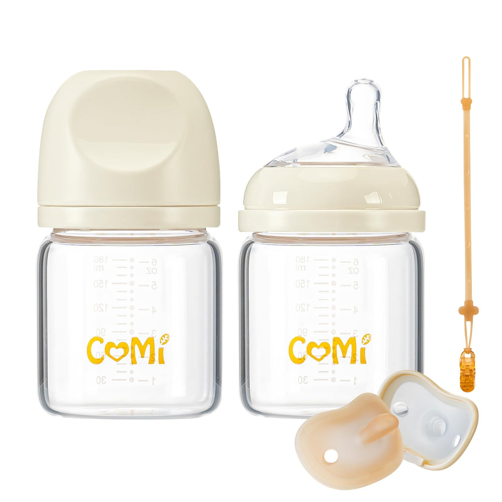 COMI natural glass baby bottle 6oz pack of 2, safe, durable feeding option.