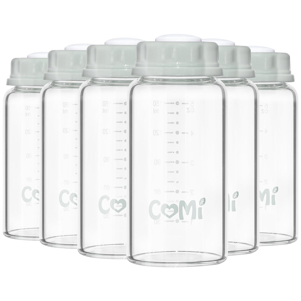 COMI natural glass baby bottle with standard neck for precise pouring and clean storage
