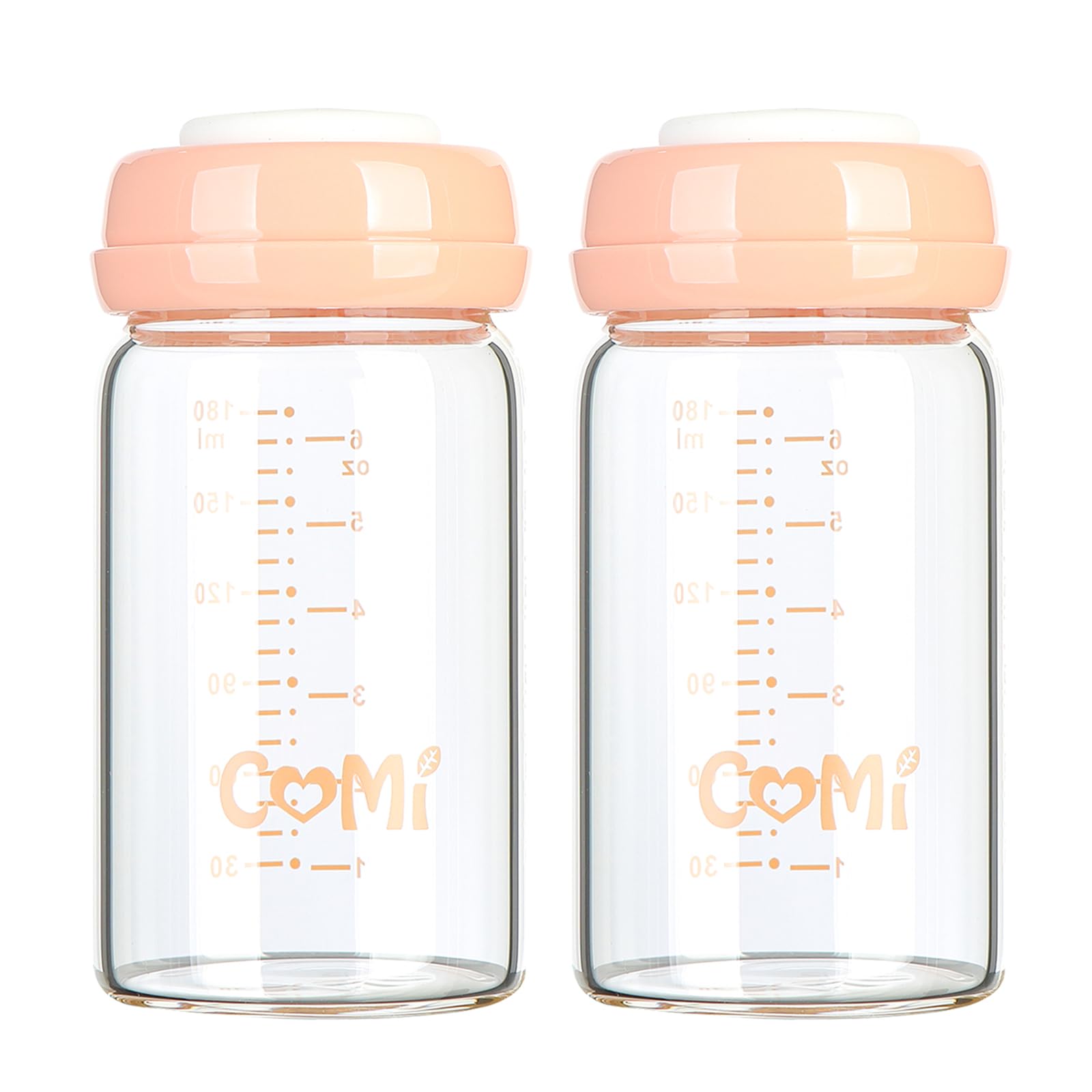 COMI wide-neck glass bottle for easy pumping and feeding.