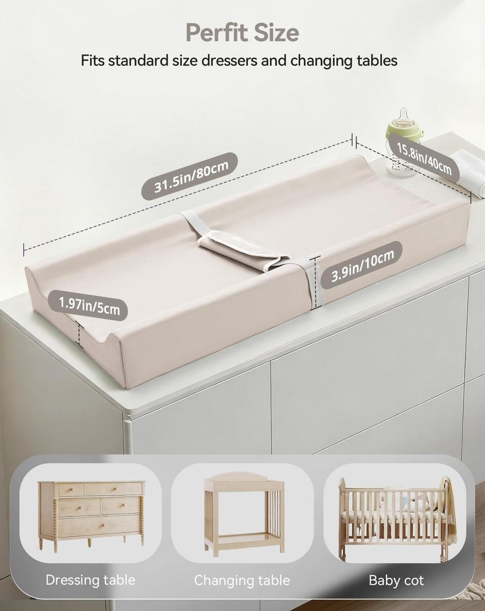 COMOMY changing pad's non-slip bottom secures the surface on the dresser during busy diaper sessions.