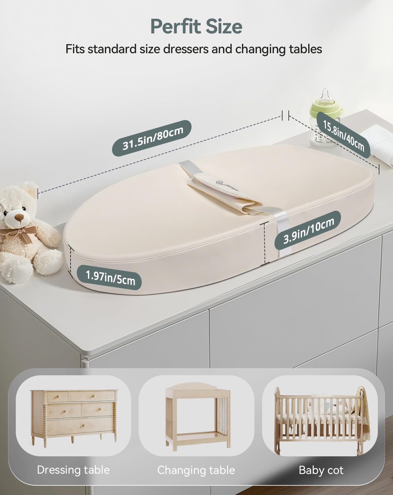 COMOMY pad with non-slip bottom keeps the changing surface stable