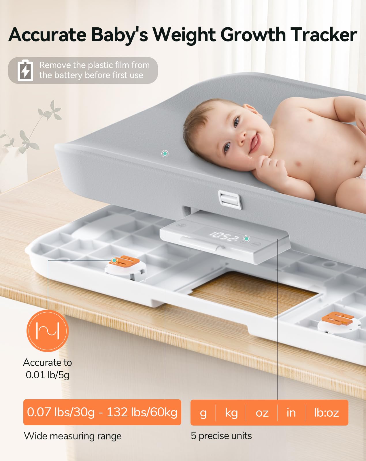 COMOMY safety strap keeping baby secure during changes.