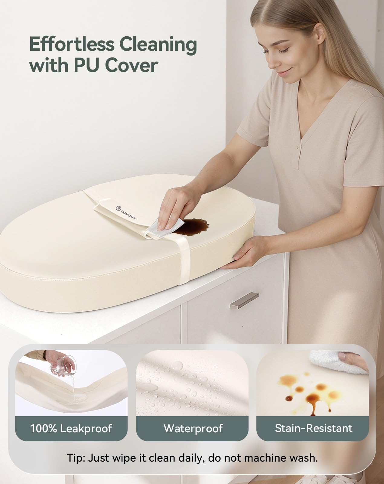 COMOMY changing pad with soft foam cushions during diaper changes