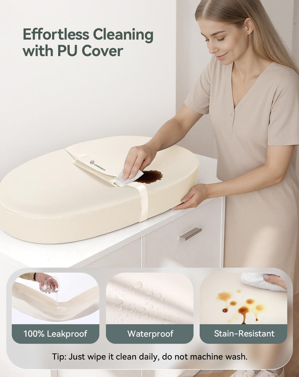 COMOMY changing pad with soft foam cushions during diaper changes