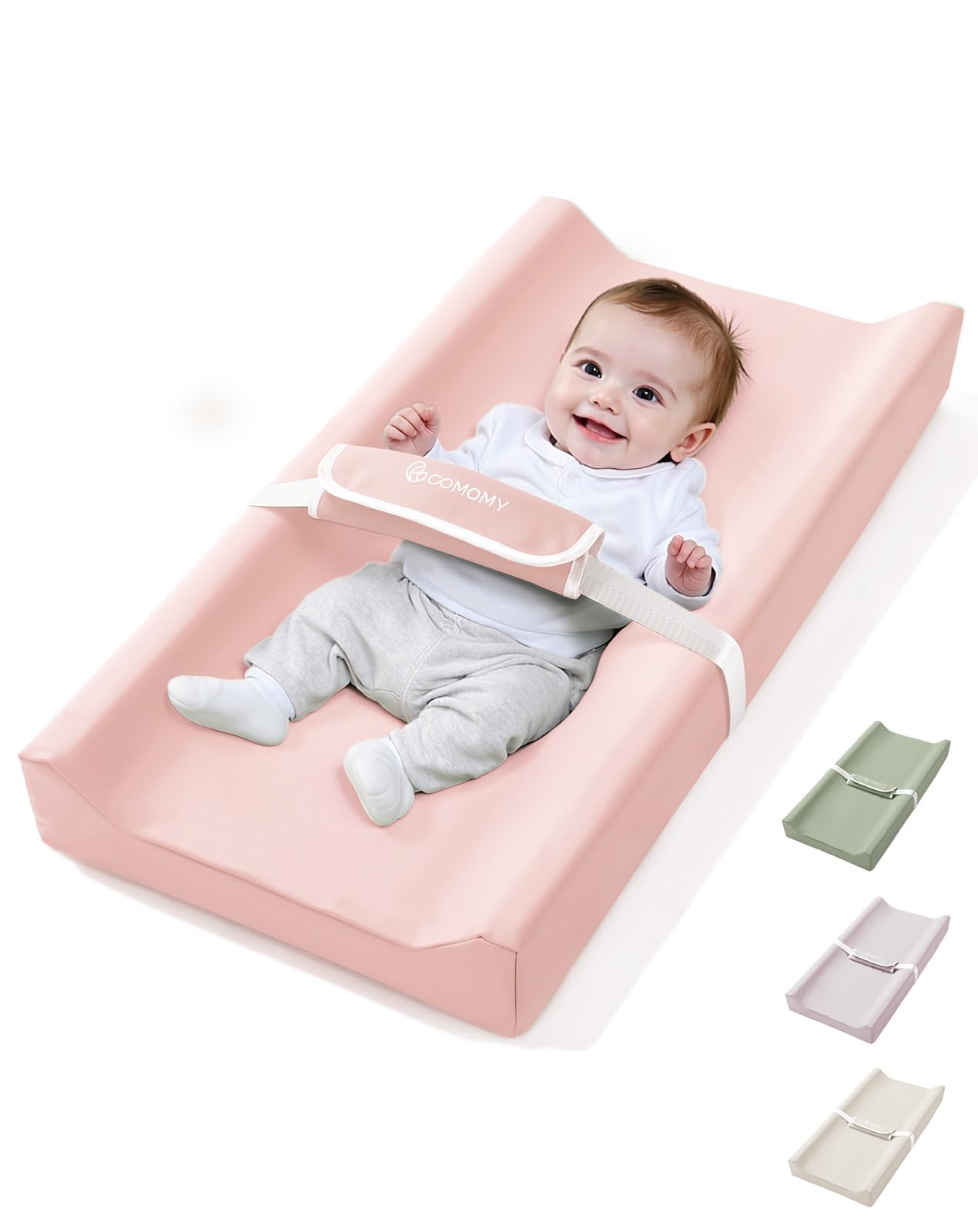 COMOMY baby changing pad with wipe-clean cover for easy diaper changes