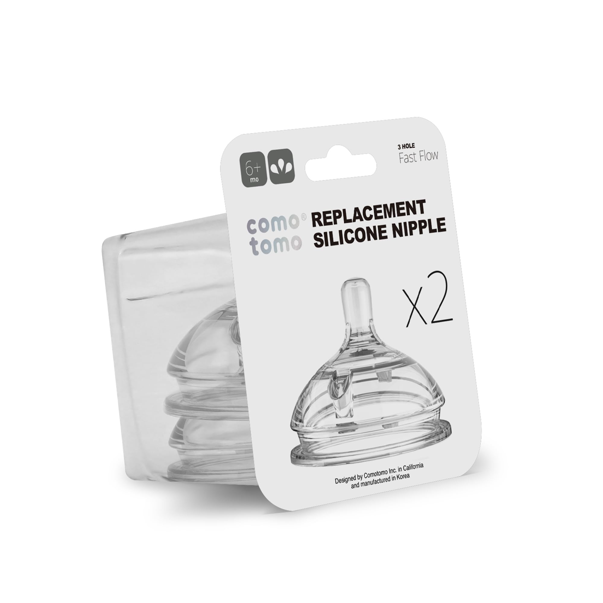 Comotomo silicone replacement nipple with fast flow for 6+ months supports smooth feeding