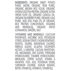 Ingredients panel of Compleat Organic Blends featuring fruits, vegetables, and chicken