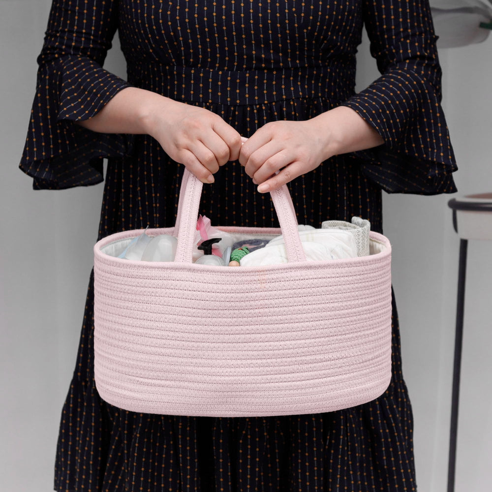 COMSE diaper caddy light pink divider layout for easy access
