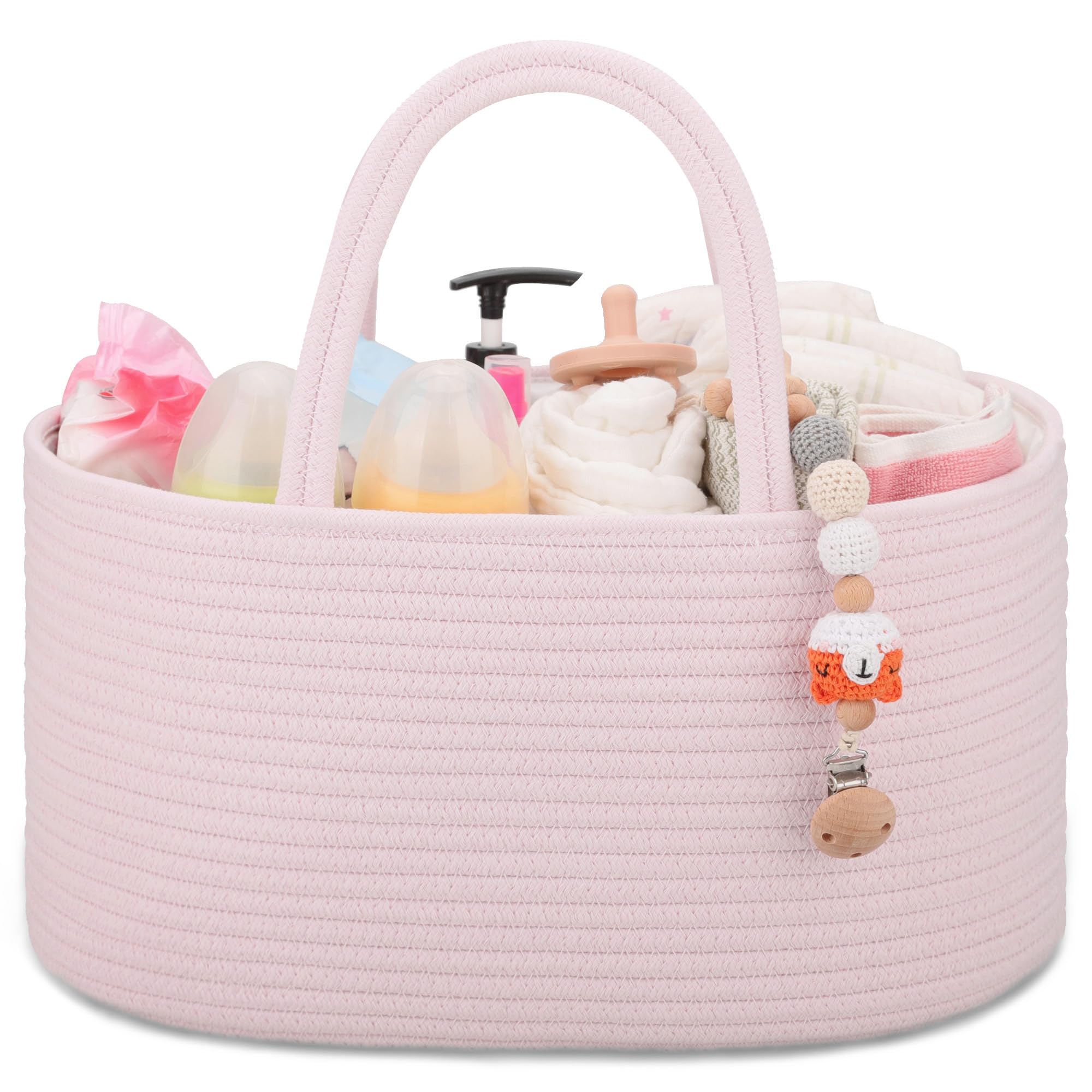 COMSE diaper caddy light pink top view with dividers for organized essentials