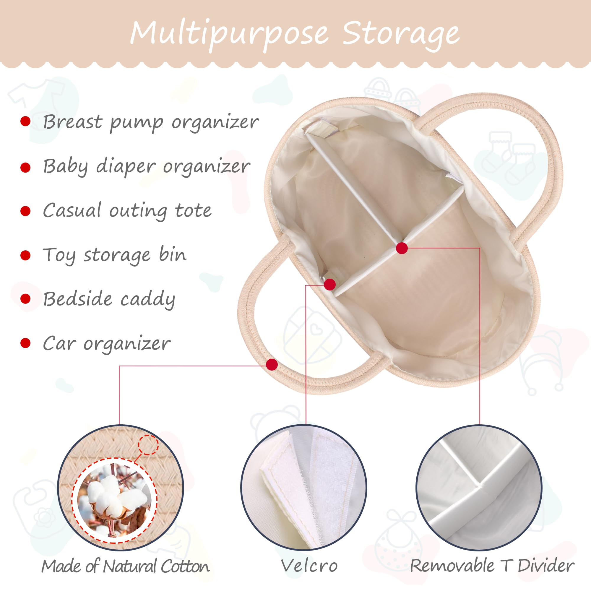 COMSE baby shower gift basket beige blends with nursery decor.