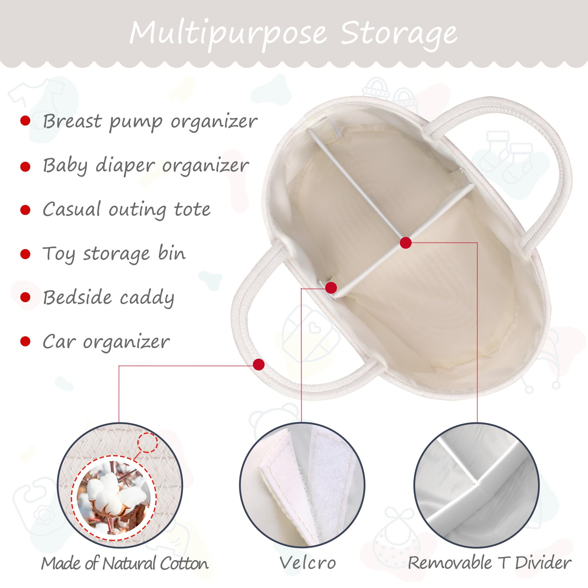 COMSE multipurpose caddy suits car trips, shelves, and changing stations