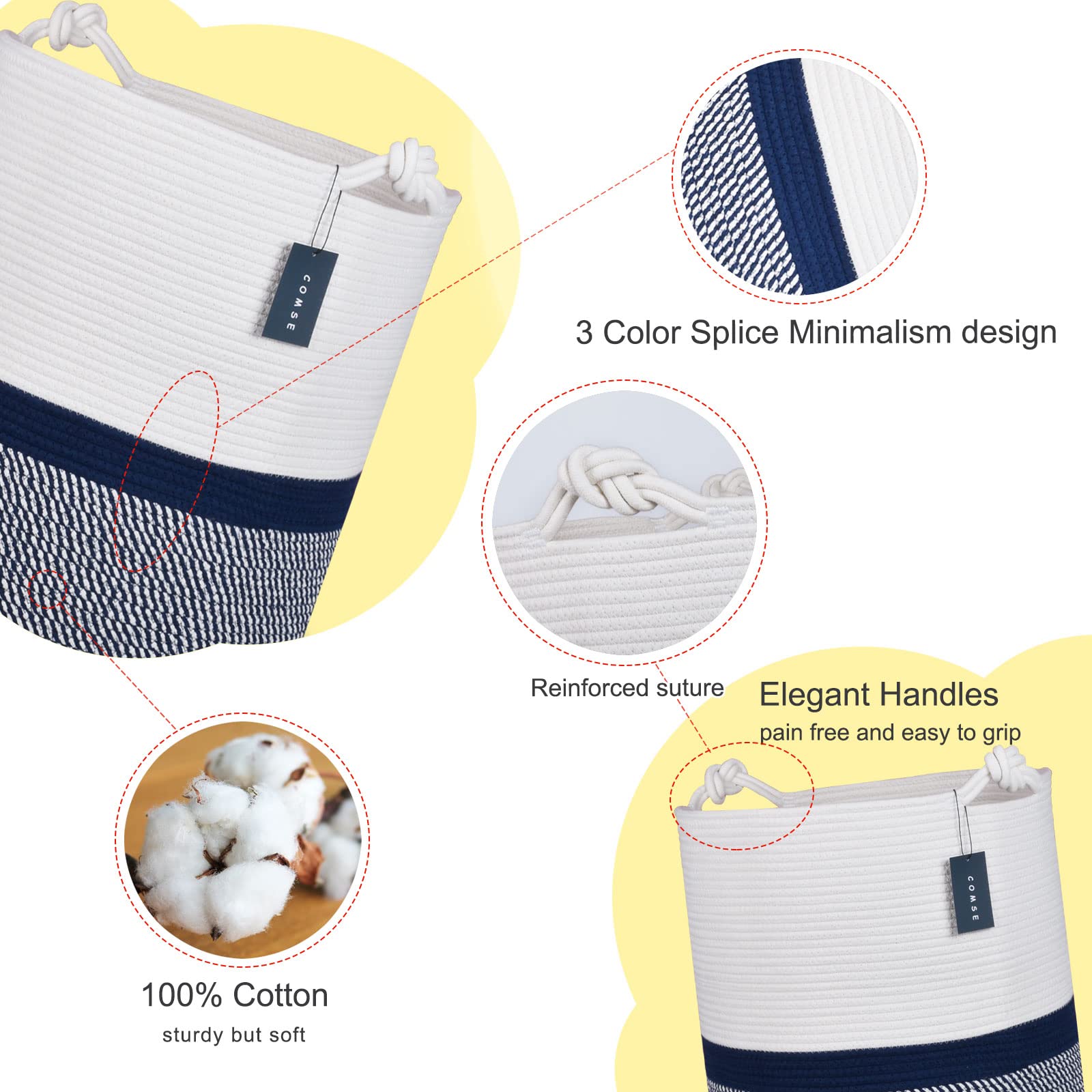 COMSE Cotton rope texture close-up highlights durable, chemical-free weaving.