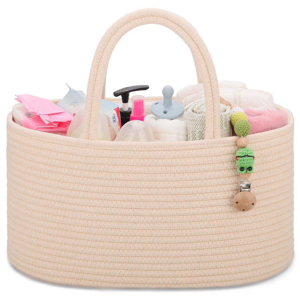 COMSE diaper caddy beige with divider keeps diapers and wipes organized.