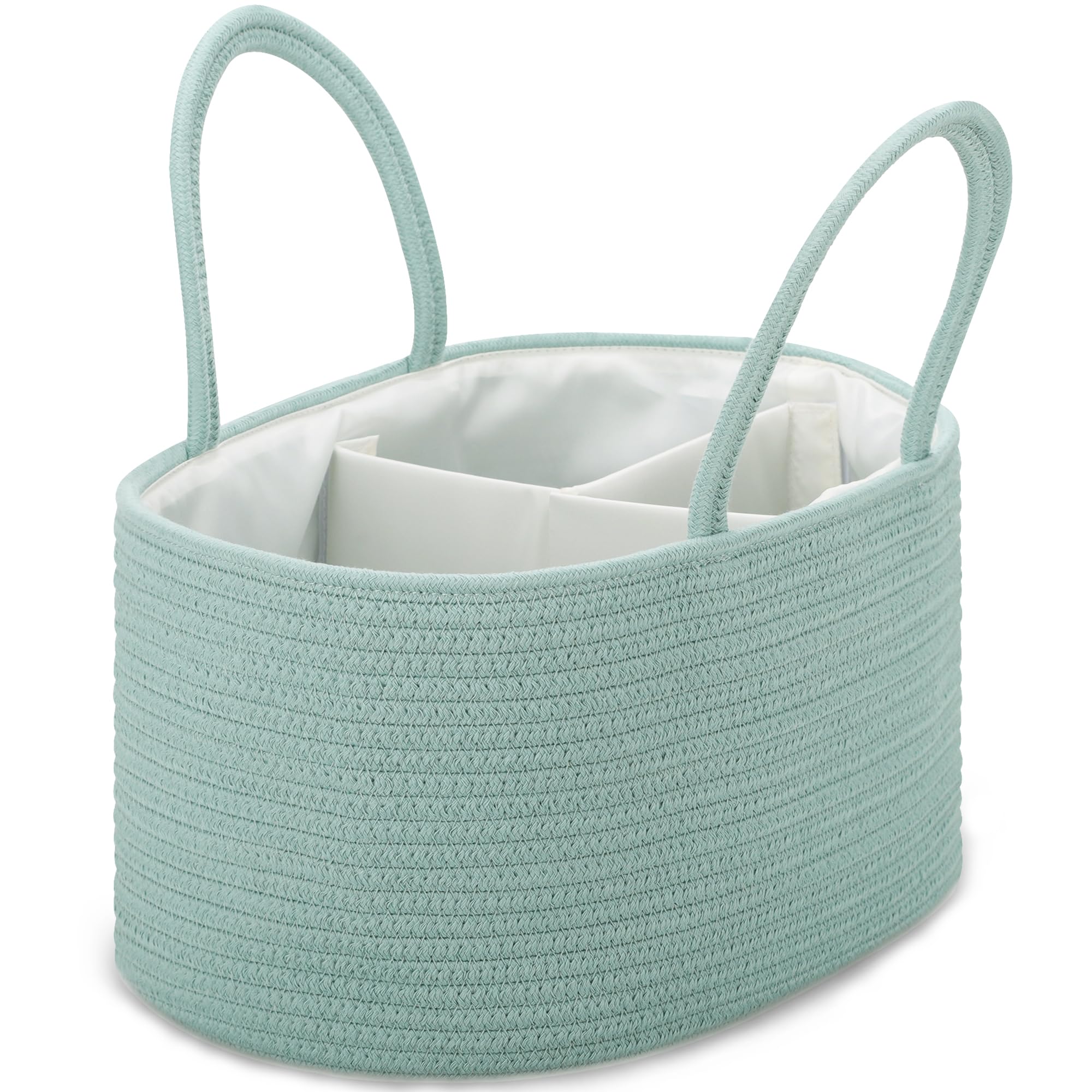COMSE diaper caddy with removable dividers keeps baby essentials neatly organized on the changing table