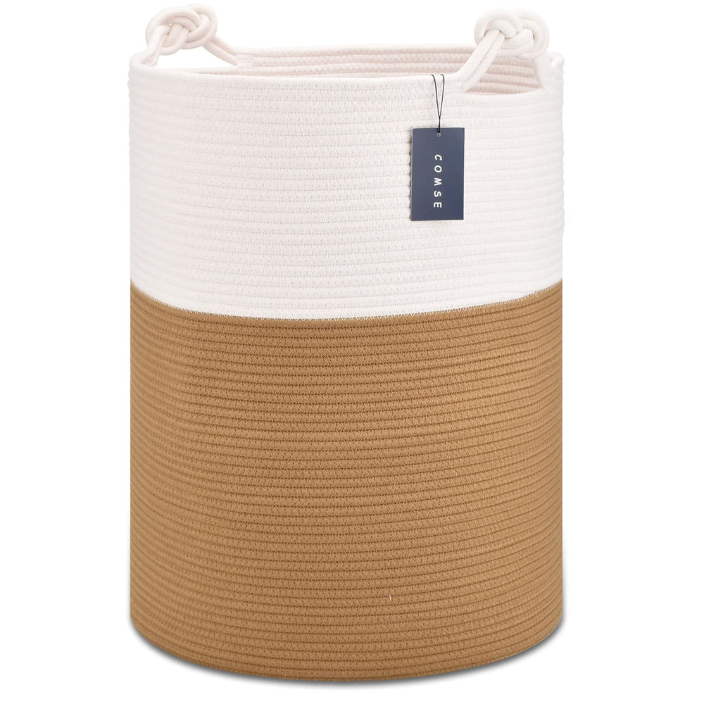 COMSE extra large blanket basket front view with sturdy handles for easy transport