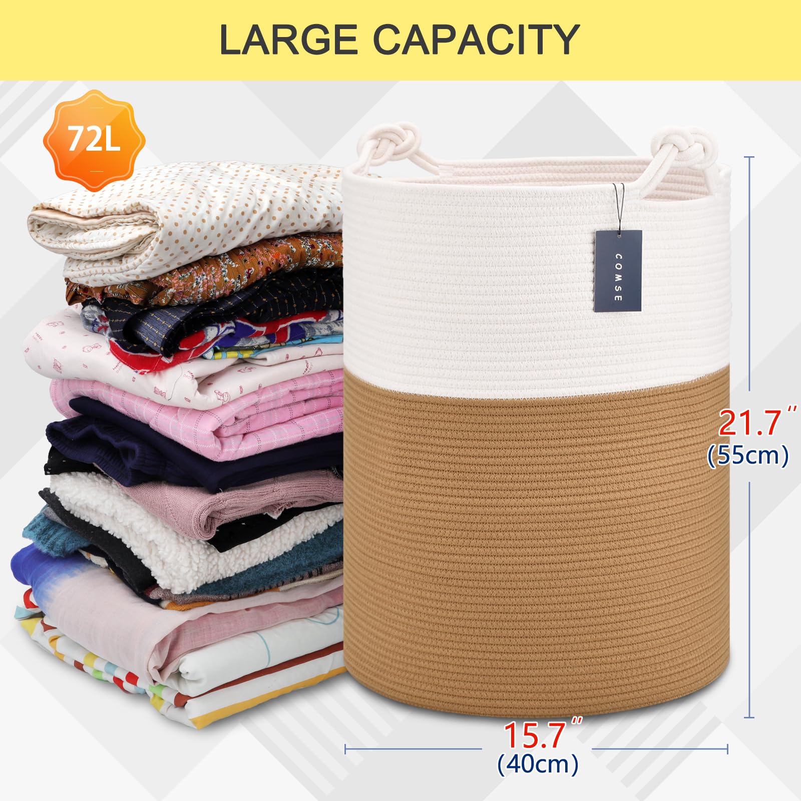 COMSE extra large blanket basket top view reveals spacious interior for blankets and toys