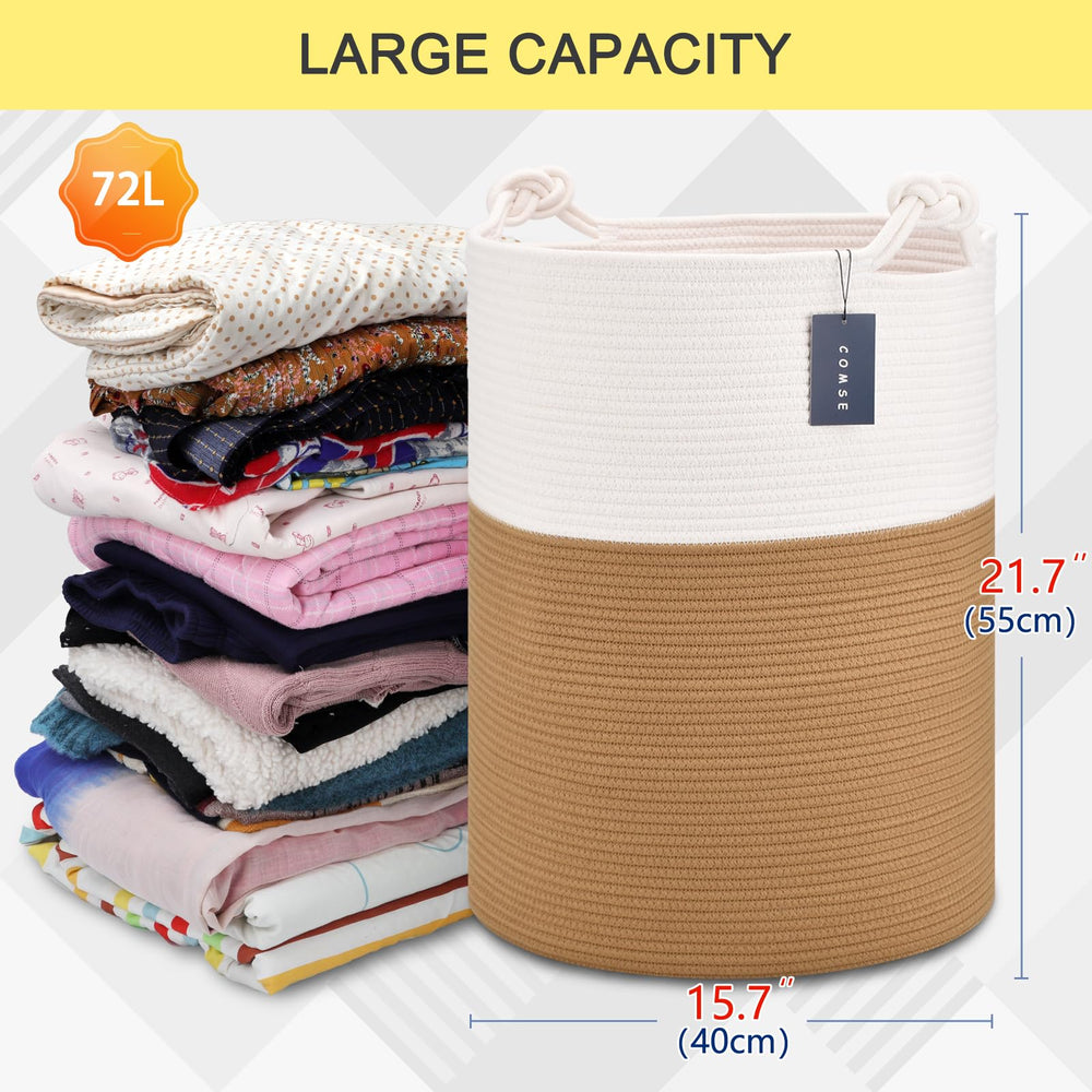 COMSE extra large blanket basket top view reveals spacious interior for blankets and toys