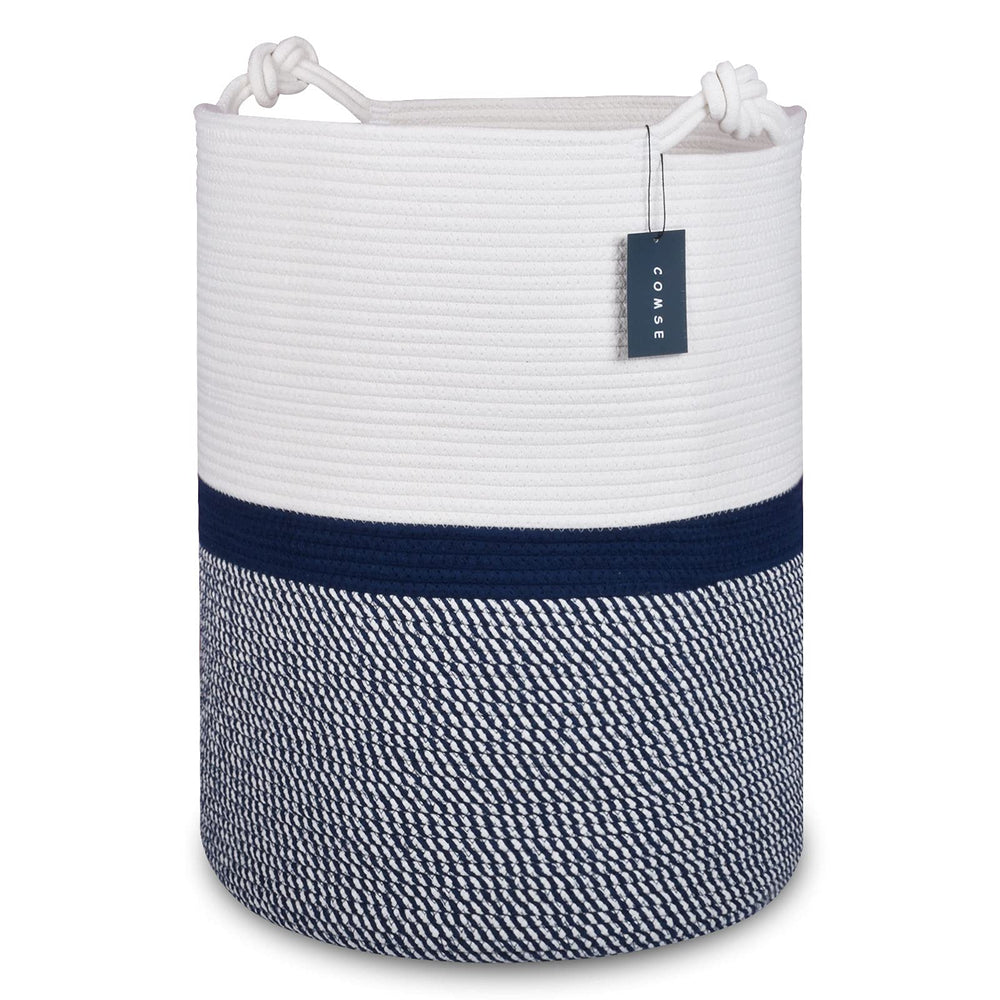 COMSE Extra Large Blanket Basket with soft cotton rope texture for easy organization.