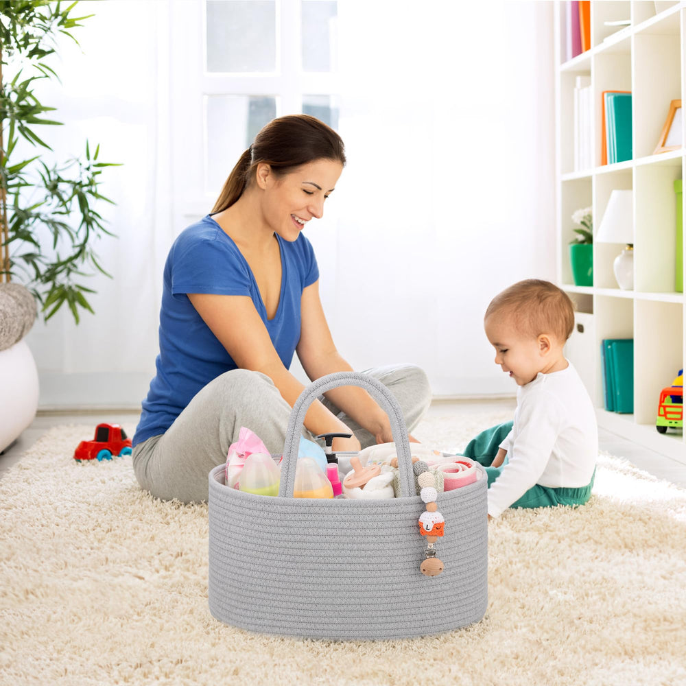 COMSE gift-worthy diaper caddy in cool gray for baby showers and registries.