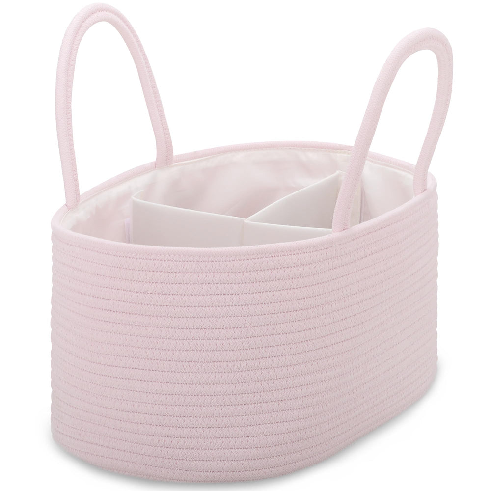 COMSE large diaper caddy in light pink, front view with roomy compartments for essentials