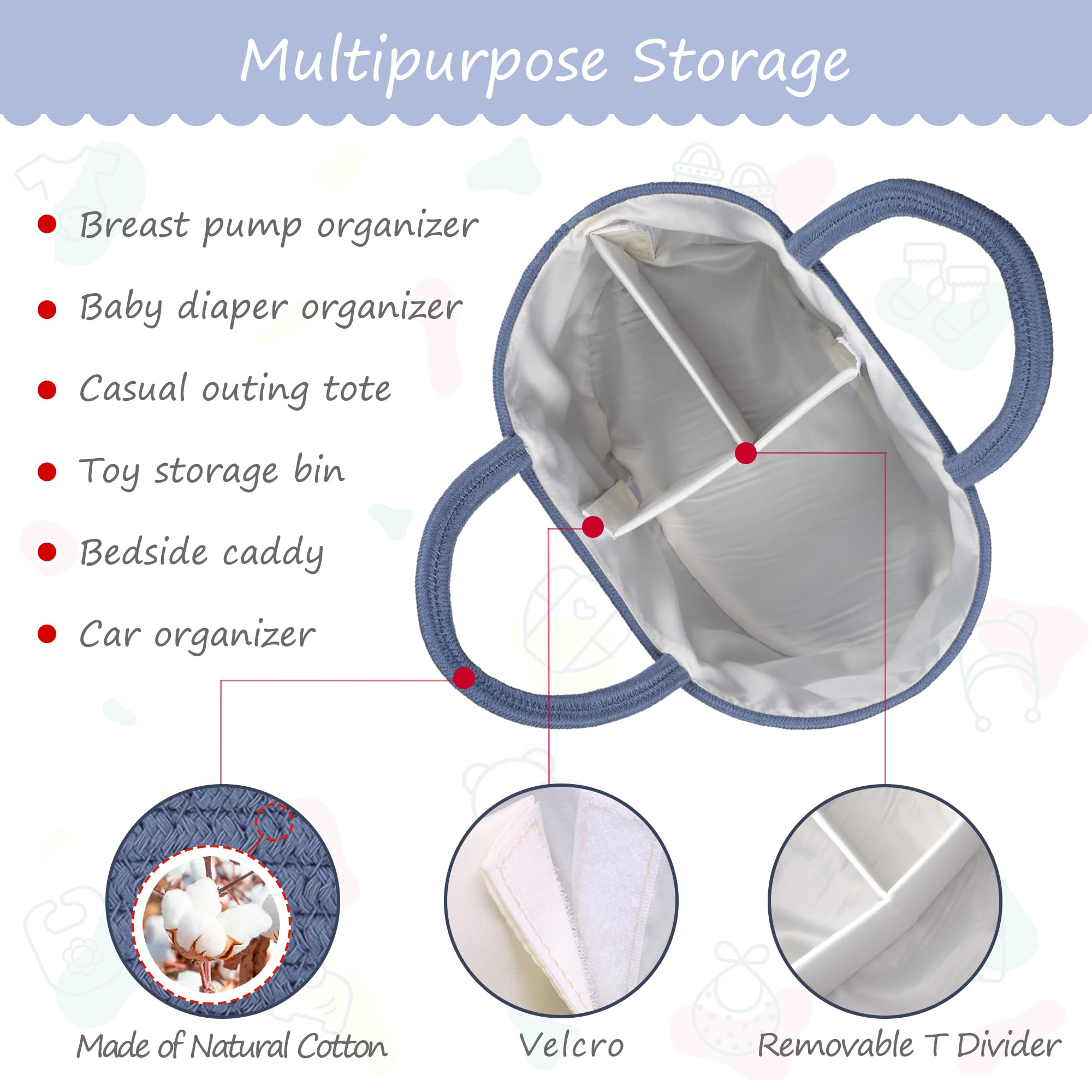 COMSE multi-purpose caddy storage for diapering, toys, and bath essentials.