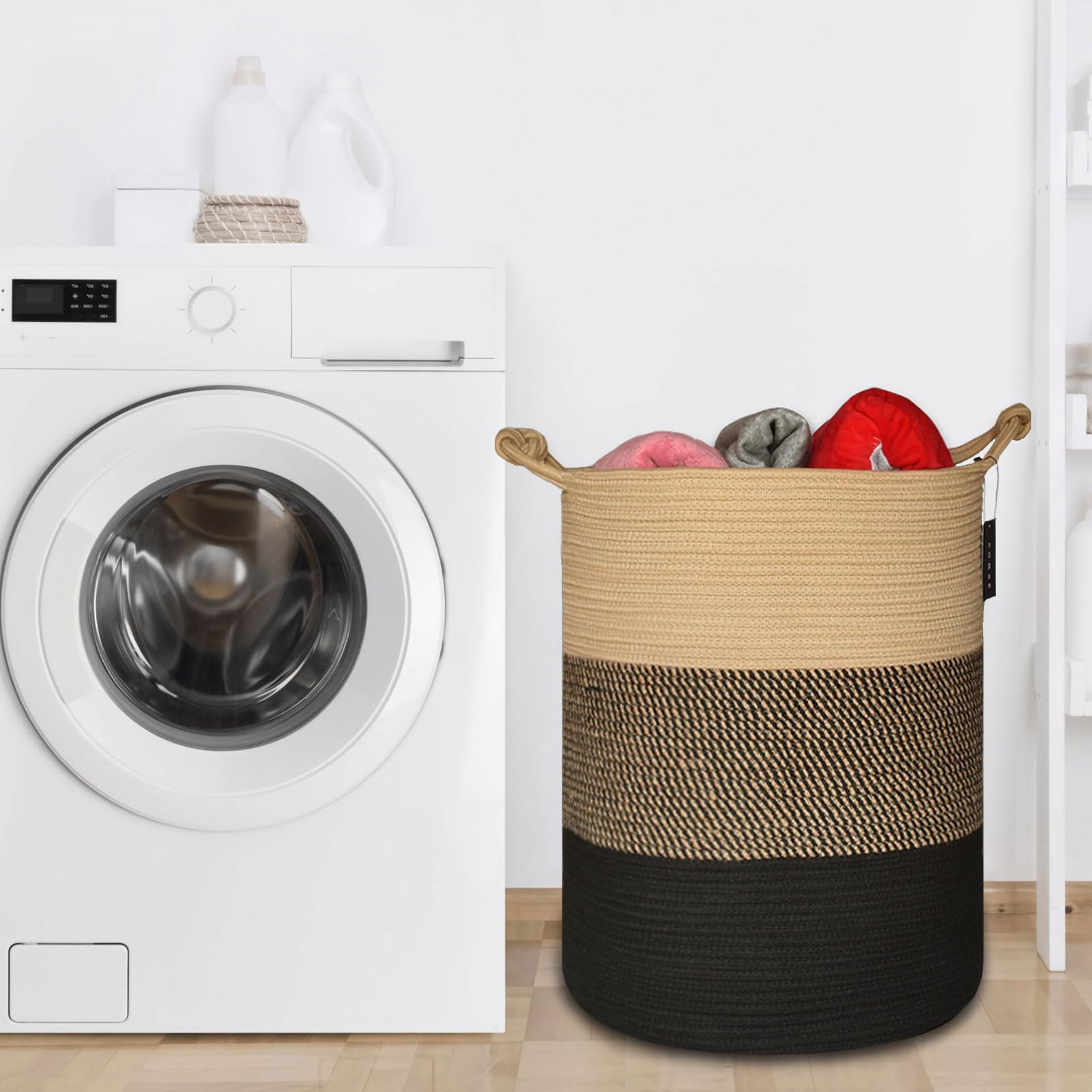 COMSE neutral color storage basket in a bedroom blends with decor